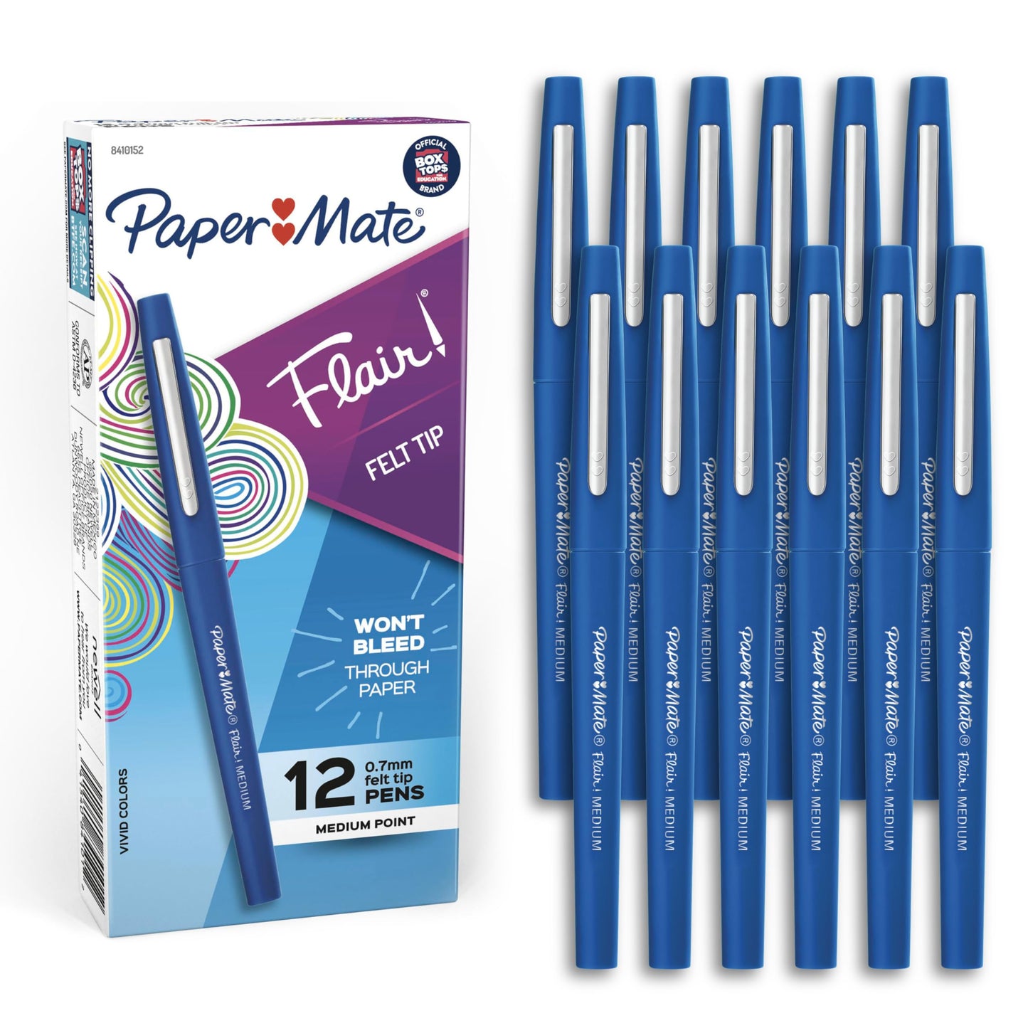 Paper Mate Flair Felt Tip Pens, Medium Point (0.7mm), Blue, 12 Count - Teacher Supplies, Arts & Crafts, Back to School