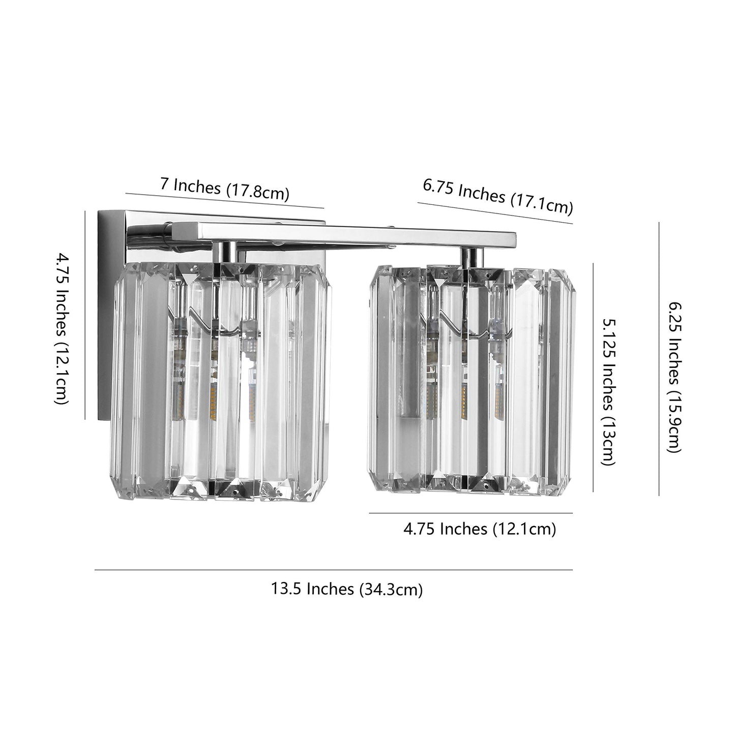JONATHAN Y 4.75" Chrome 2-Light Vintage Glam LED Vanity Light Wall Sconce Fixture with Clear Crystal Prism Shade, Hardwired Wall Lamp for Bathroom