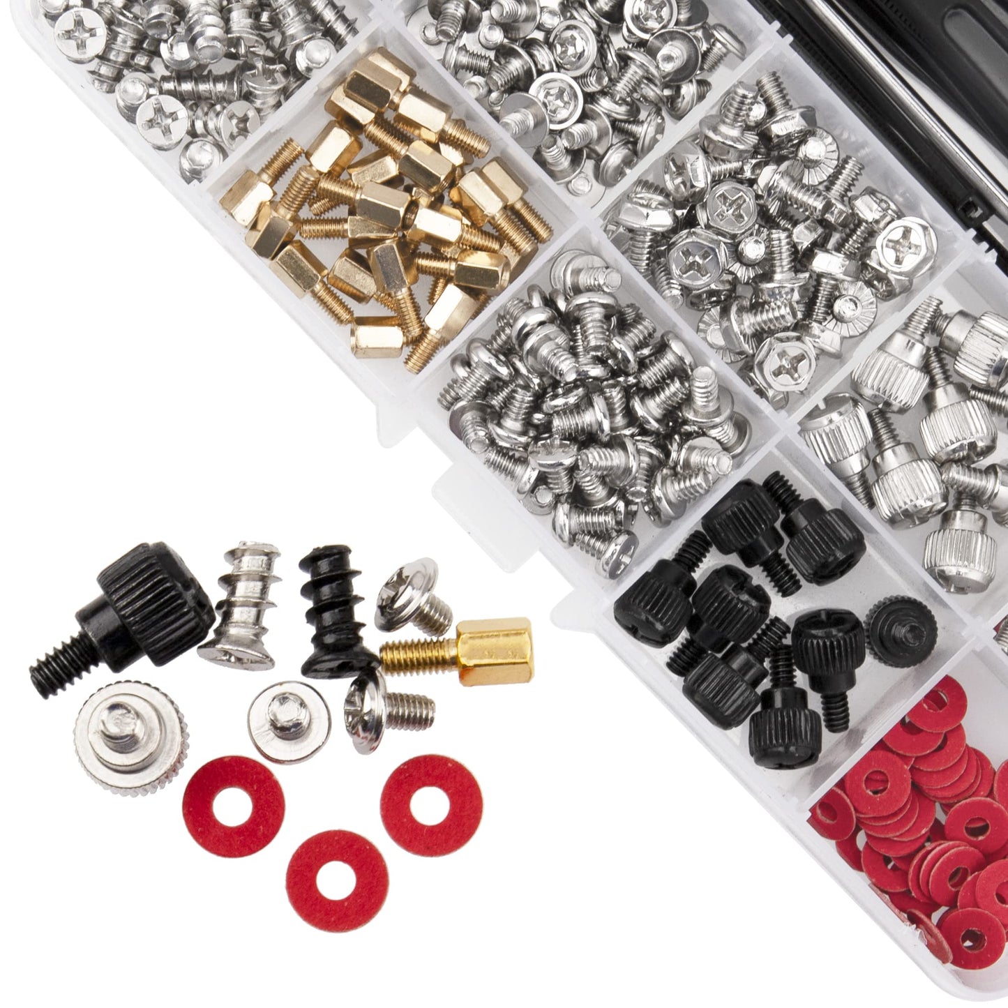 Rrina 363Pcs Computer Screw Standoffs Assortment Kit for 2.5in SSD Hard Drive Computer Case Motherboard Fan Power Graphics