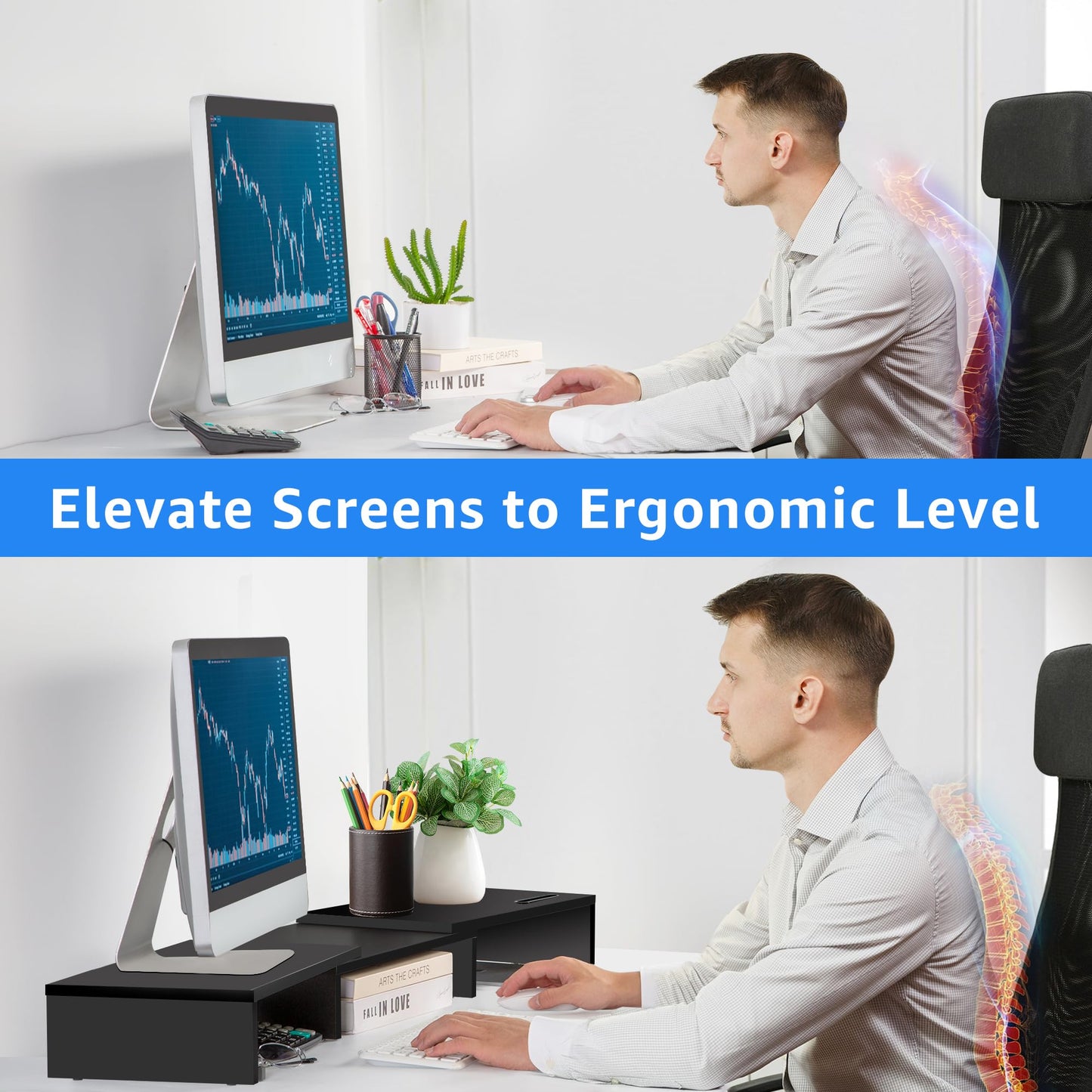 La Jaco Dual Monitor Stand Riser for 2 Monitors, Monitor Stand for Desk, Adjustable Length & Swivel Angle Wooden Desktop Organizer Stand Riser