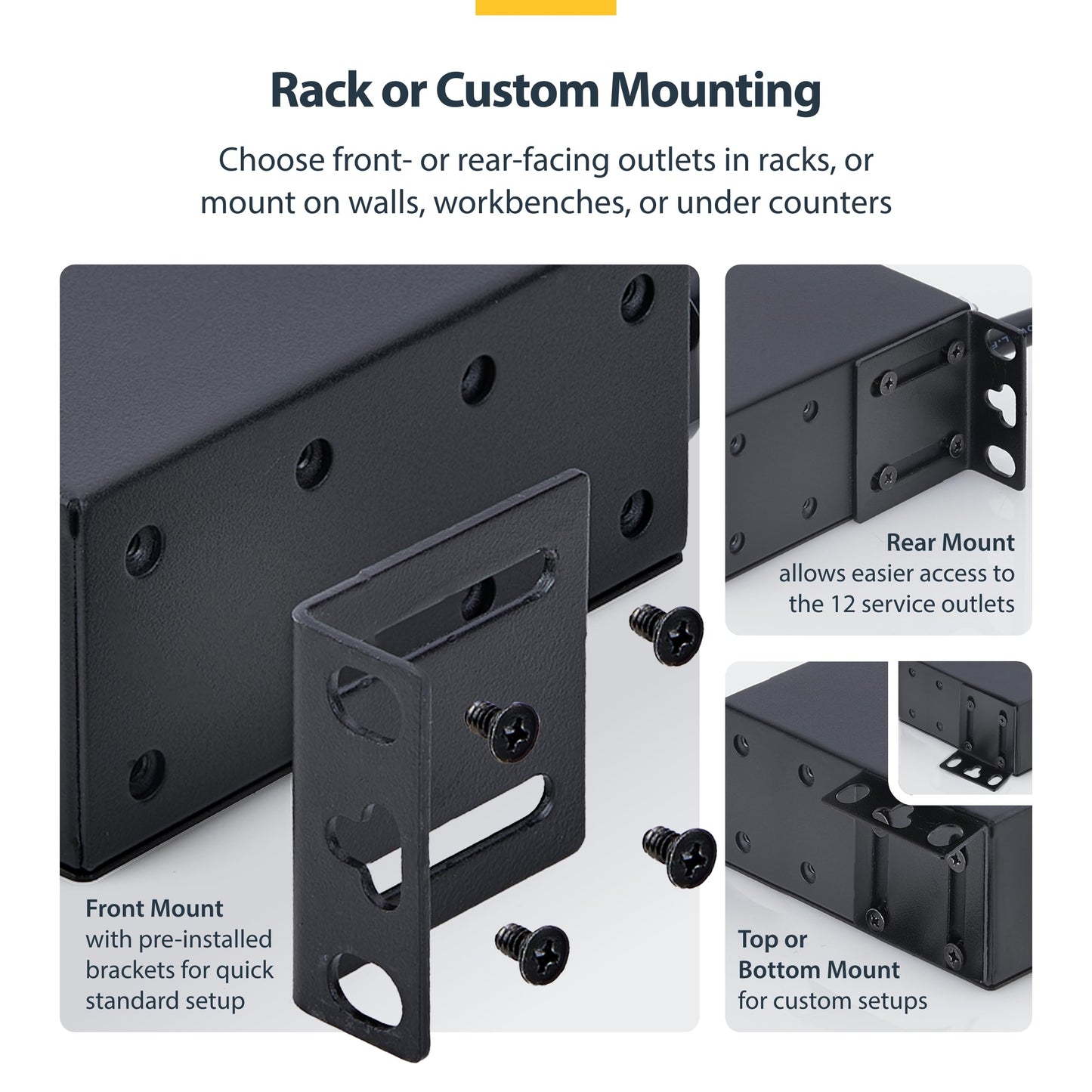 StarTech 13-Outlet Rackmount PDU, 1U Server Power Strip, 1x Front and 12x Rear Ports, Mounted Power Distribution Unit