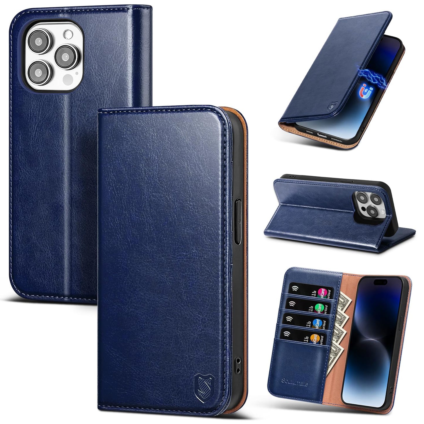Scutumate Compatible with iPhone 14 Pro Case Wallet with Card Holder [4 Card Slots] Kickstand [RFID Blocking] PU Leather Phone Case Flip Protective