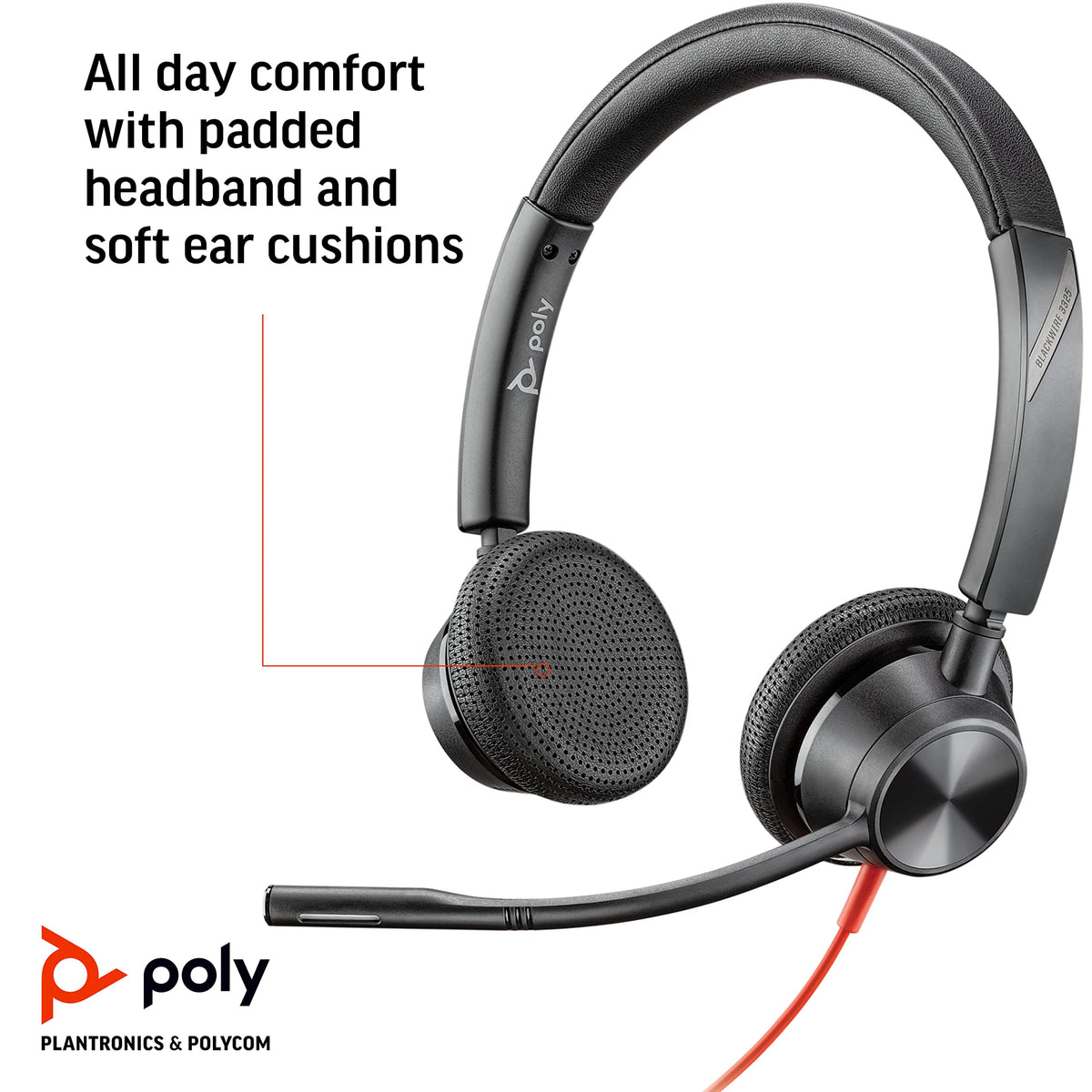 Plantronics - Blackwire 3325 Wired Stereo USB-C Headset with Boom Mic (Poly) - Connect to PC/Mac via USB-C or Mobile/Tablet via 3.5 mm Connector