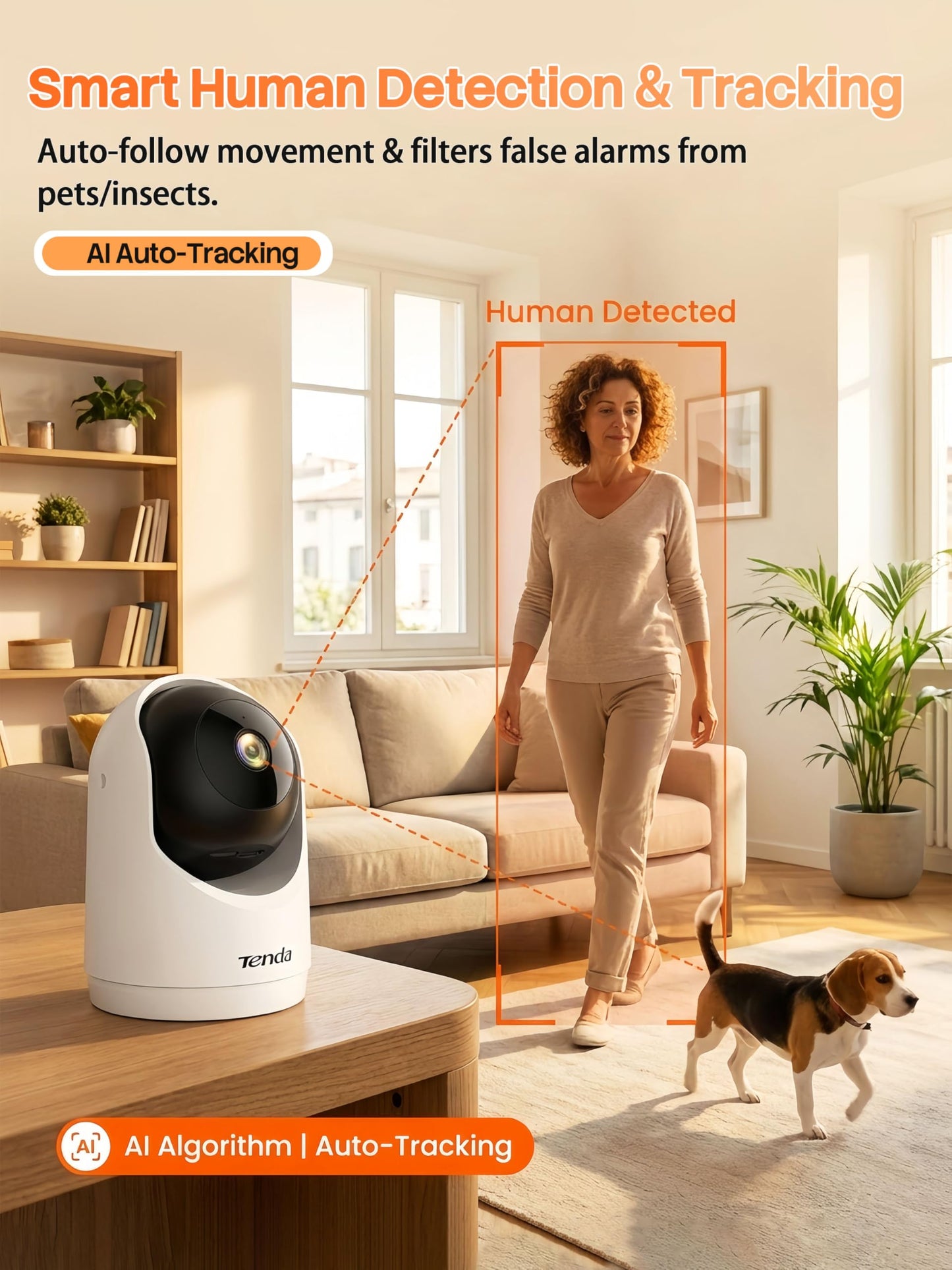 Tenda 2K Indoor Security Camera for Baby Monitor, WiFi 6 Pet/Dog Camera for Home Security, 360° Pan/Tilt, 2-Way Audio, Motion Detection, Night Vision