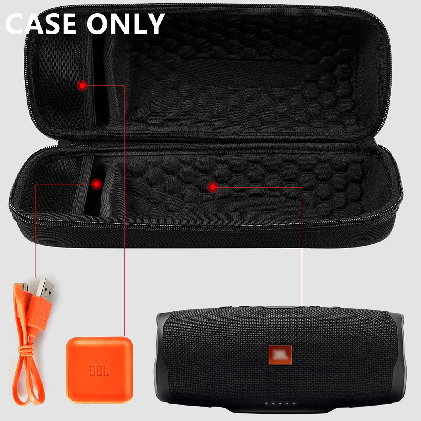 Comecase Hard Travel Case for JBL Charge 4/ Charge 5 Waterproof Bluetooth Speaker. Carrying Storage Bag Fits Charger and USB Cable (Case Only) - Black