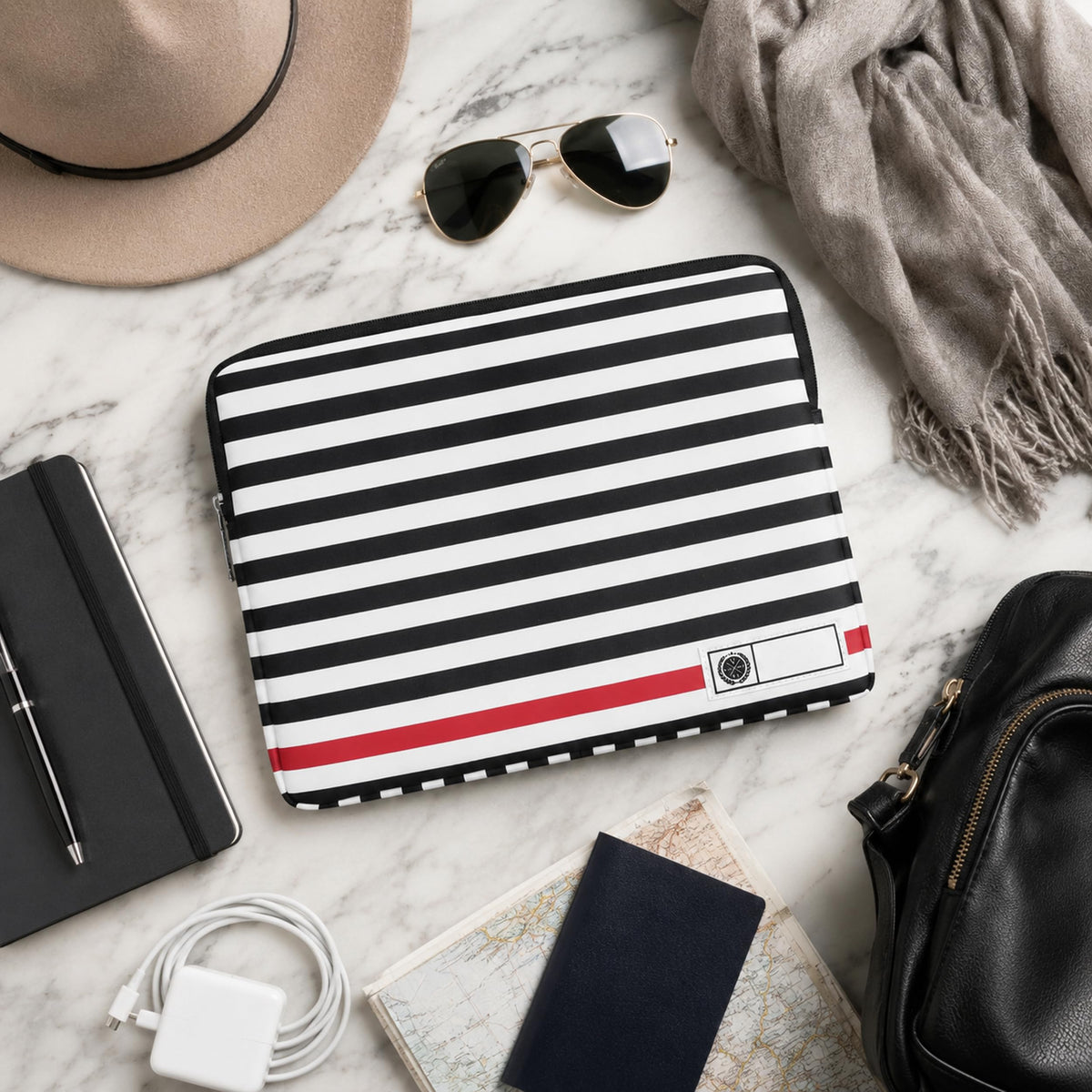 VanGoddy Black and White Striped 11" to 12-inch Laptop Sleeve Protective Case Cover (Red)