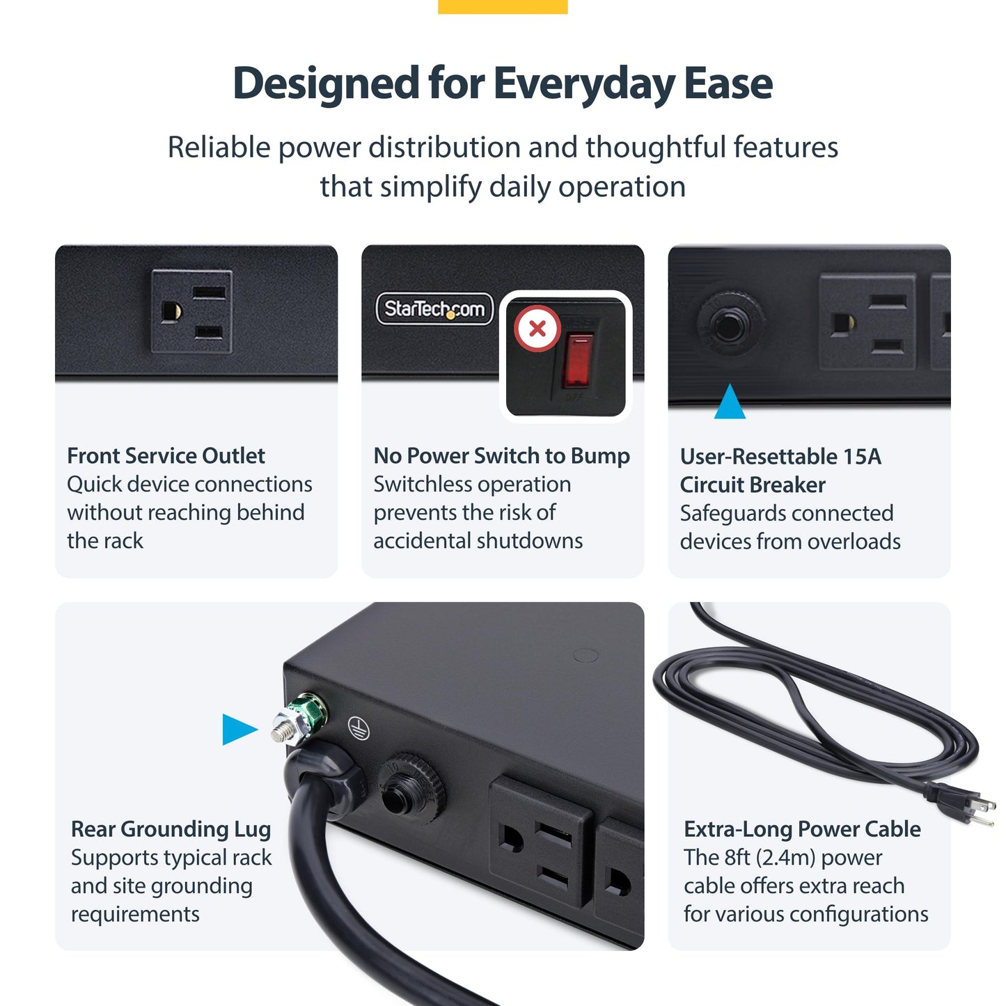 StarTech 13-Outlet Rackmount PDU, 1U Server Power Strip, 1x Front and 12x Rear Ports, Mounted Power Distribution Unit