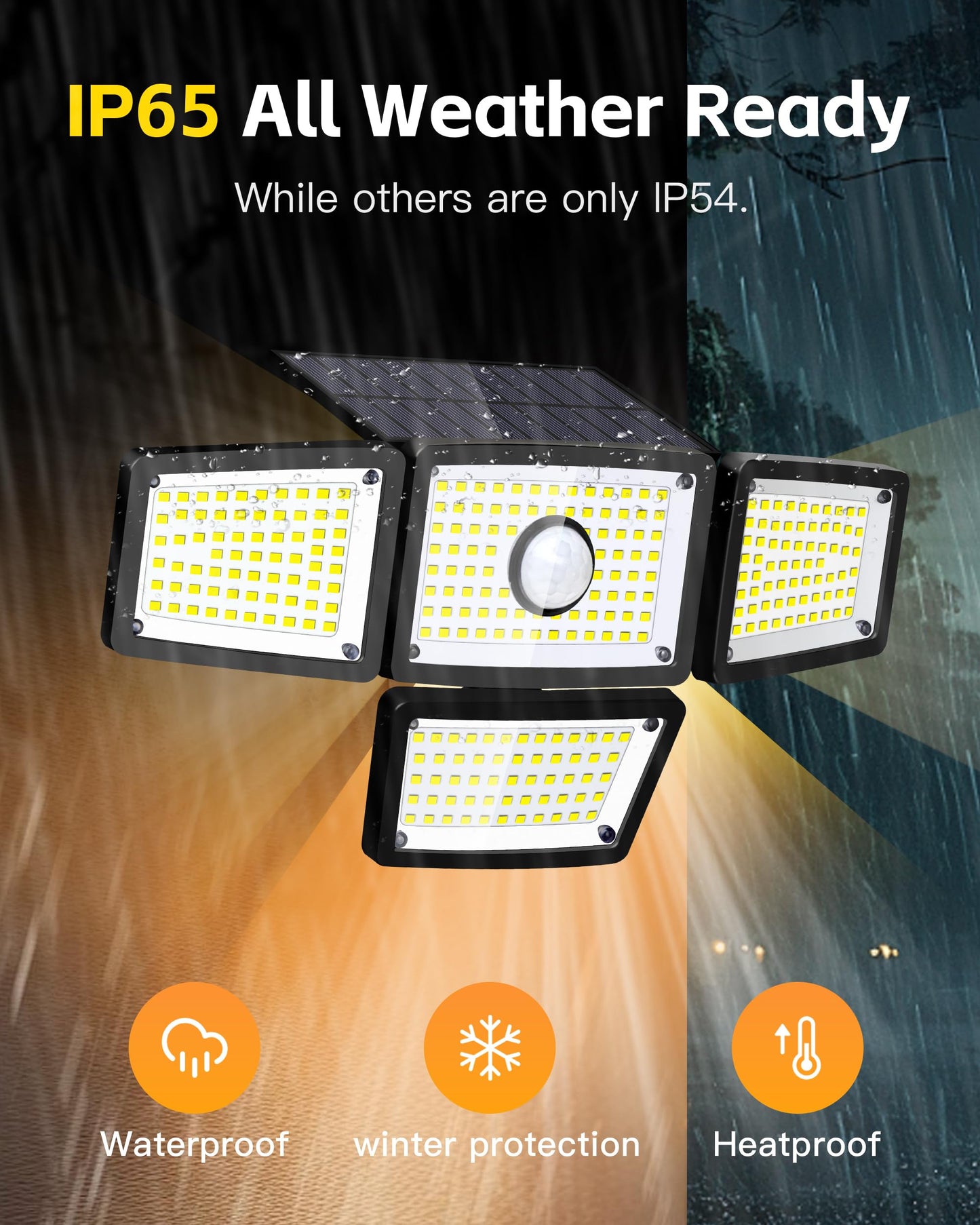 FAXBOX 4 Heads Sensor Lamp Solar, Motion Sensor Outdoor Lights 3000LM, 283 LED,6500 K, Motion Sensor, IP65 Waterproof, 270° Wide Angle, Security