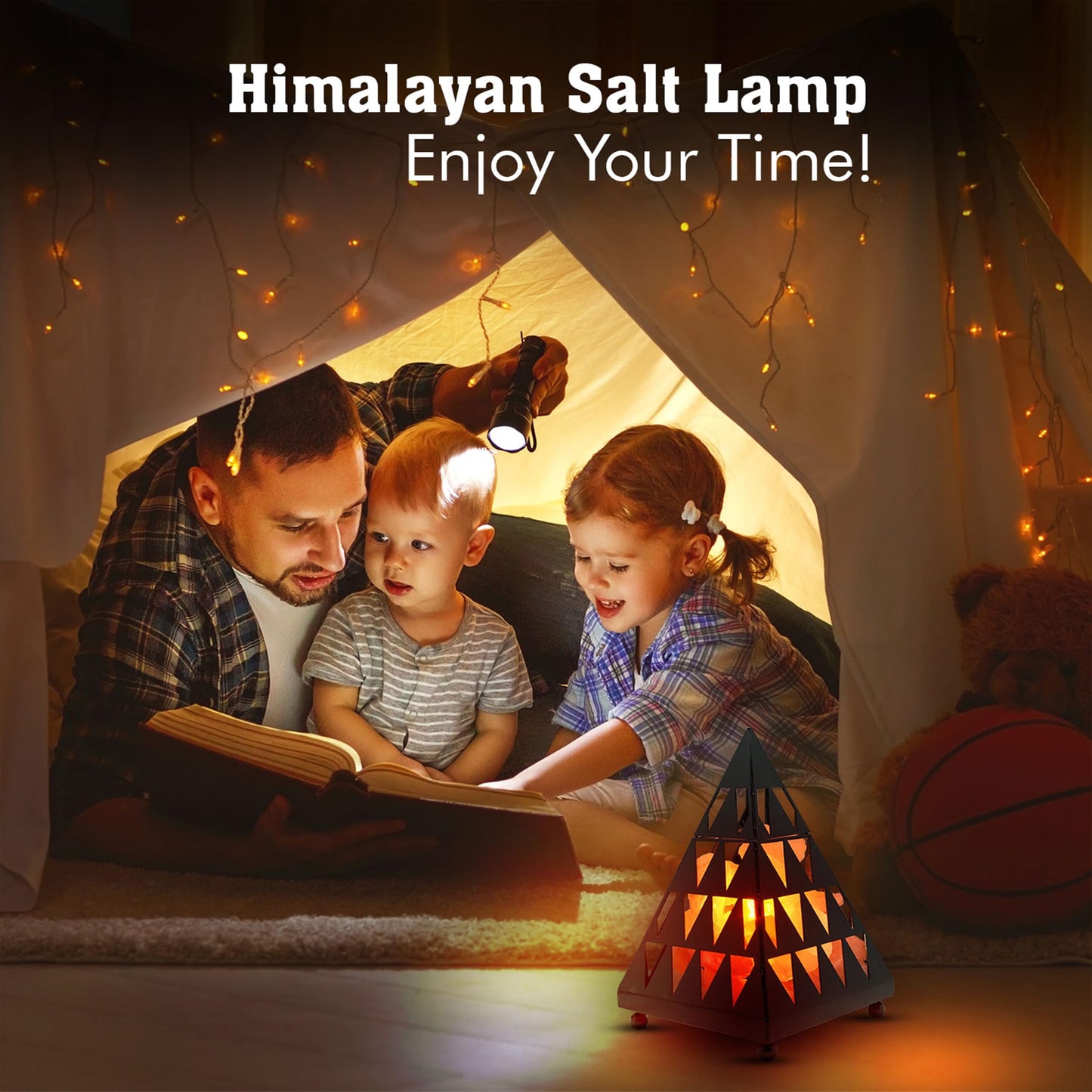 Himalayan Glow Pyramid Style Crystal Salt Lamp with Pink Salt Chunks, ETL Certified, Adjustable Dimmer Switch for Soothing Ambience | Ideal Night