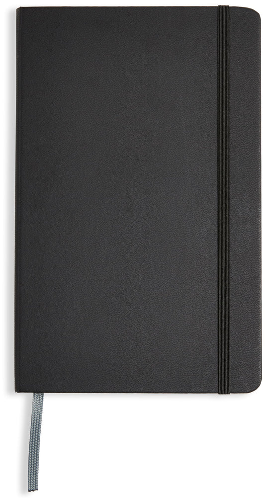 Amazon Basics Classic Lined Writing Notebook for Note Taking and Journaling, Hardcover with Elastic Closure, 240 Pages, 5" x 8.25", Black