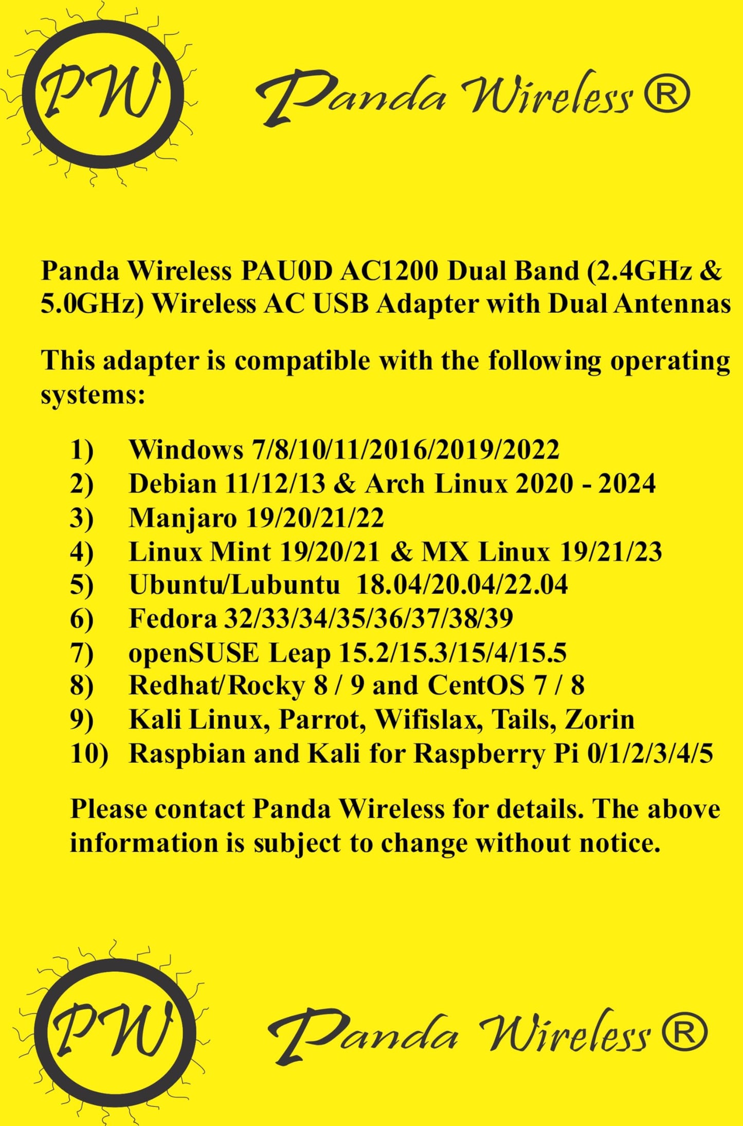 Panda Wireless PAU0D AC1200 Wireless AC USB Adapter w/Dual Antennas - Windows 7/8/10/11/2019/2022, Zorin, MXLinux, Mint, Ubuntu, Fedora, openSUSE
