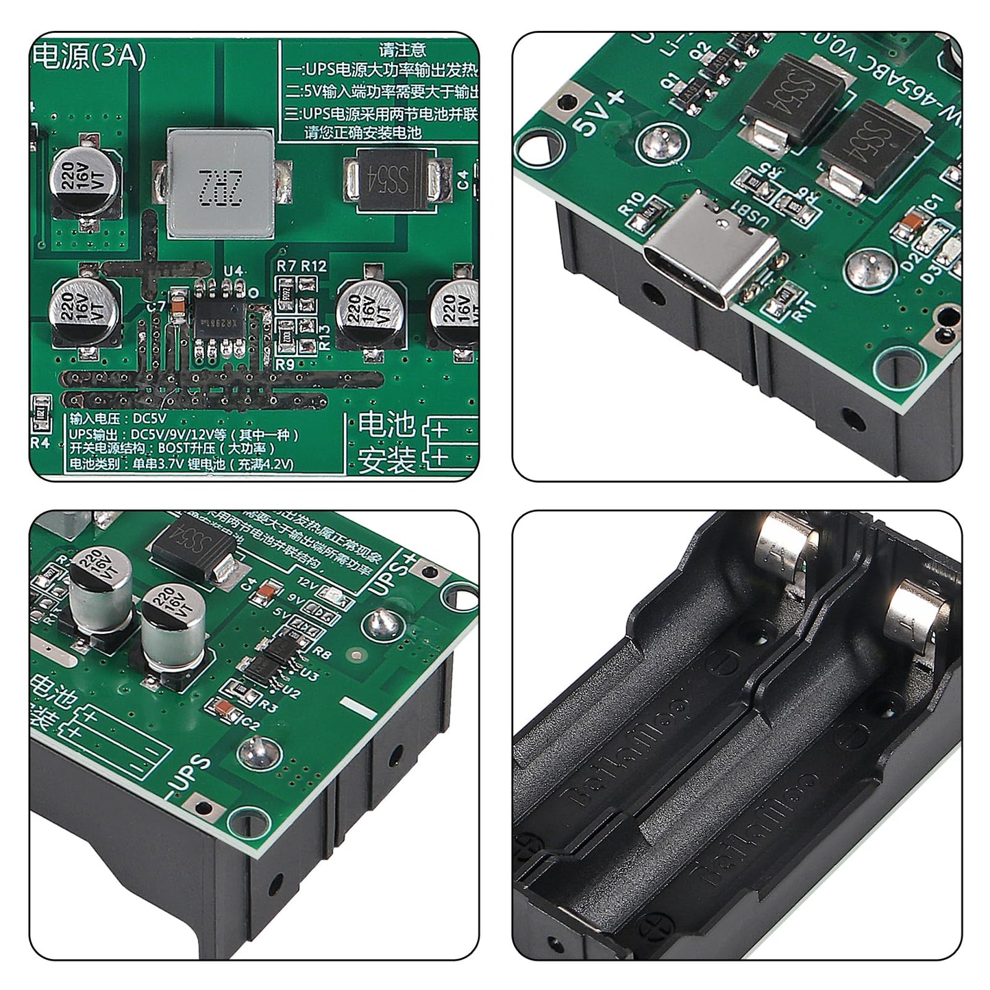 DWEII 3pcs Type-C 15W 3A Fast Charge UPS Power Supply / 18650 Lithium Battery Charger Module DC-DC Step Up Booster Converter 5V 9V 12V （5V）