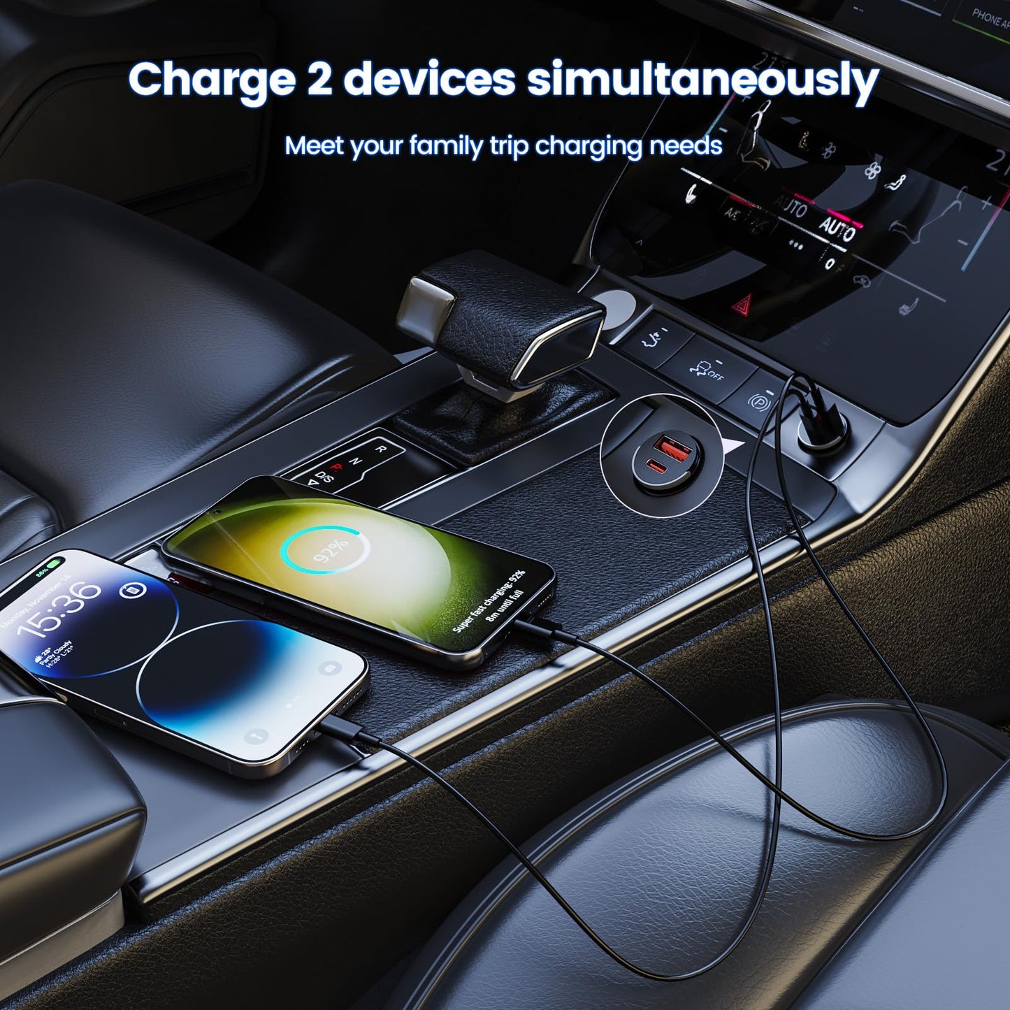 MOSWAG Car Charger, Invisible Cigarette Lighter USB Adapter [All Metal & Mini], 2 Port Car Adapter, QC3.0 Dual Port Cigarette Lighter for iPhone 17 16