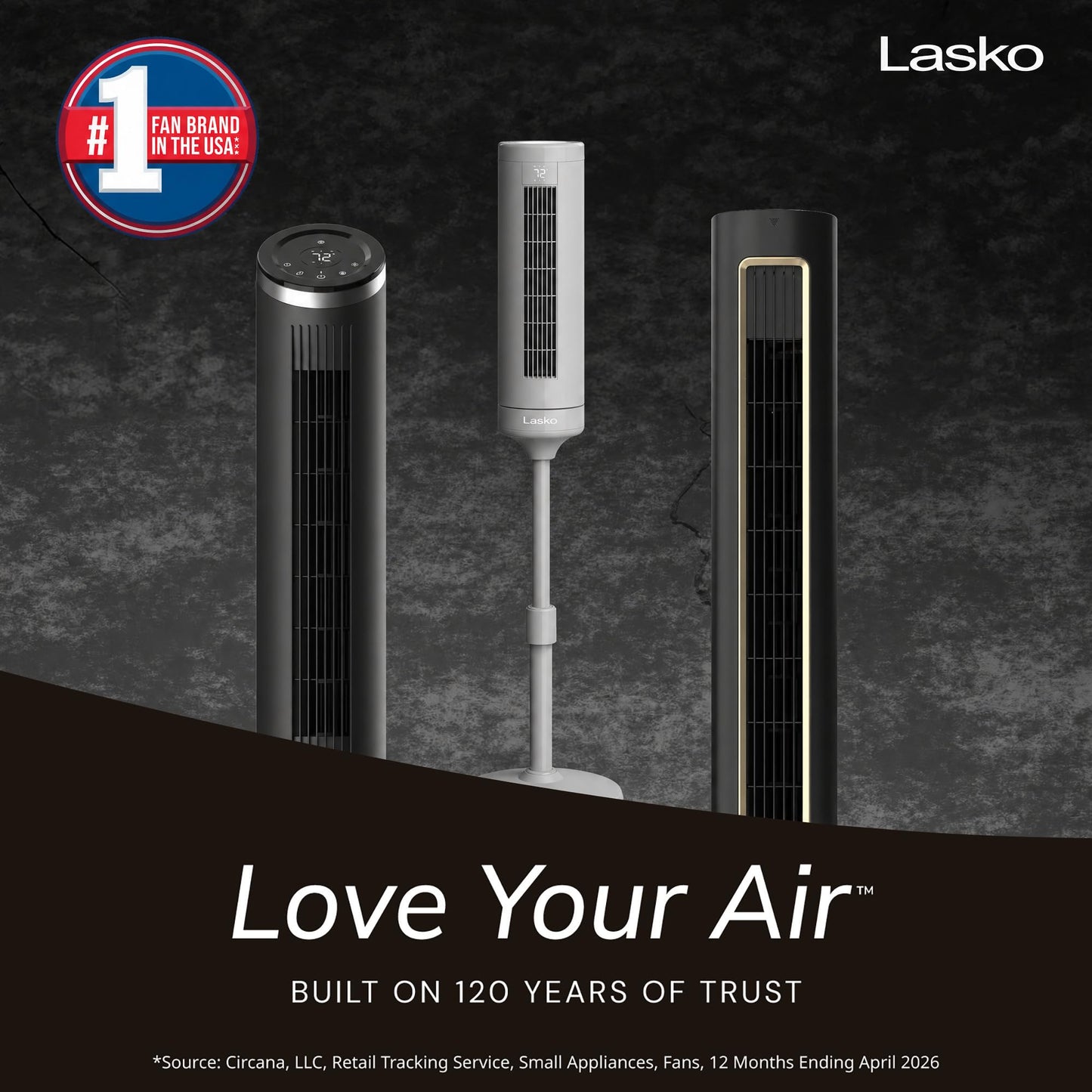 Lasko Elevation DC Tower Fan with Remote - 42" to 54" - EST115 - Gray