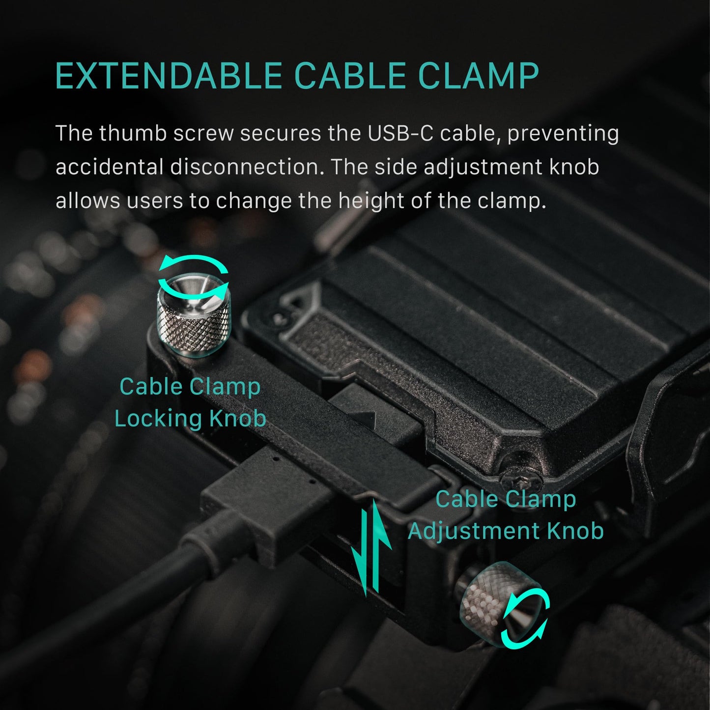 Tilta Universal SSD Drive Holder V2 - Black | Compatible with Most Camera Cages via 1/4"-20 Threads | Extendable Cable Clamp | Rubber Protection |
