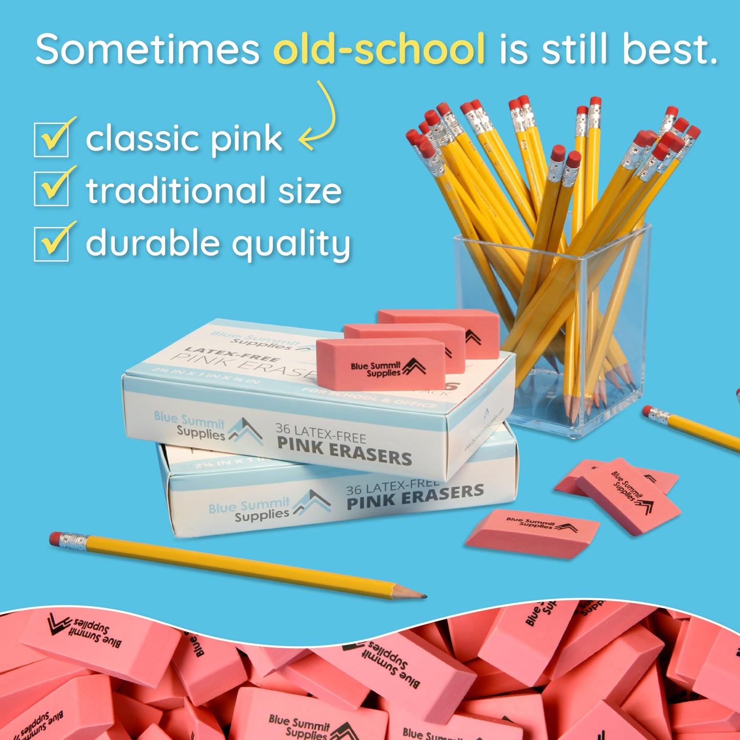 Blue Summit Supplies 36 Pack Pink Erasers, Latex Free, School and Office