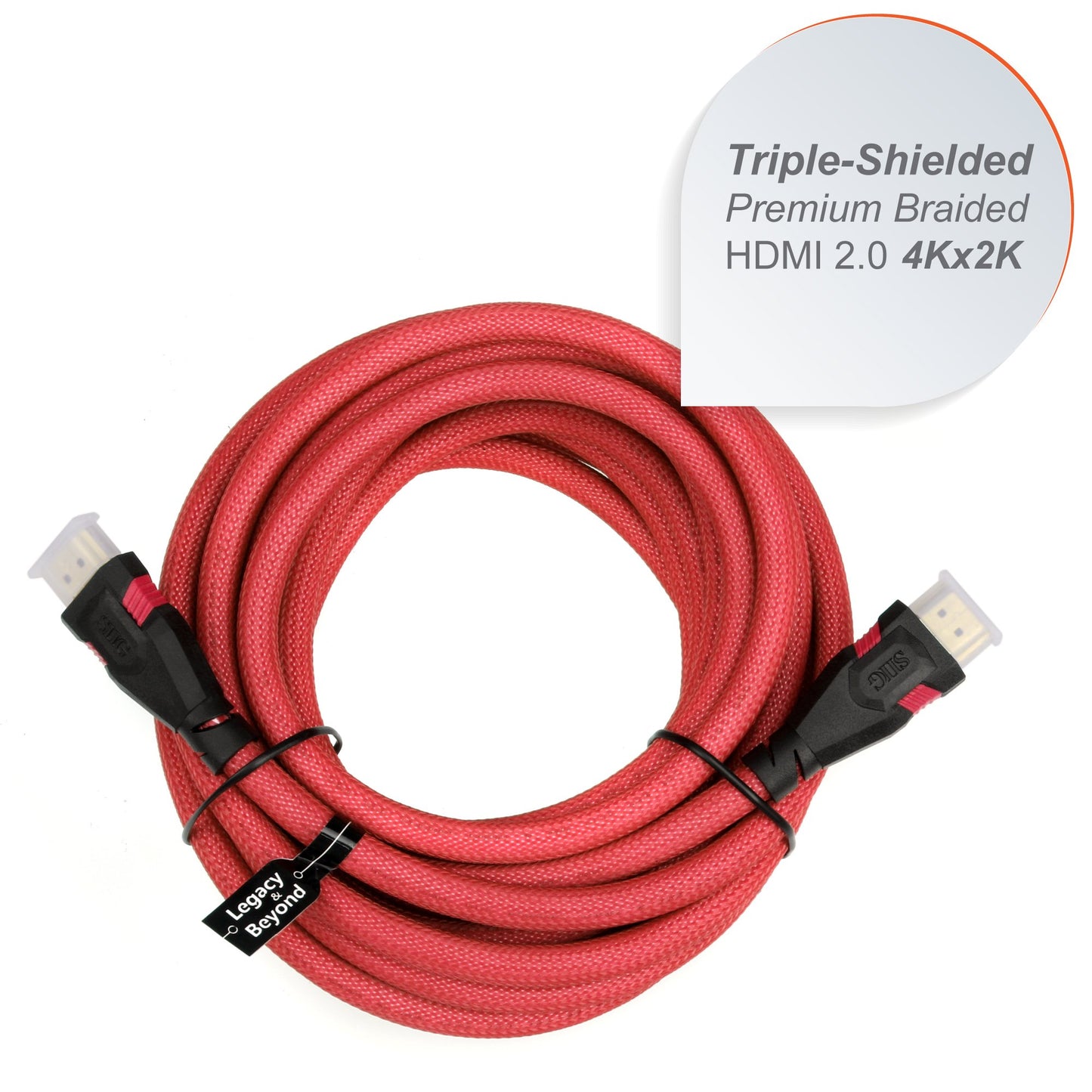 SIIG Legacy and Beyond Series Premium Braided High Speed HDMI Cable 2.0 with Ethernet 4Kx2K - Pure Copper Conductors - Quad-shielding Braided Cable