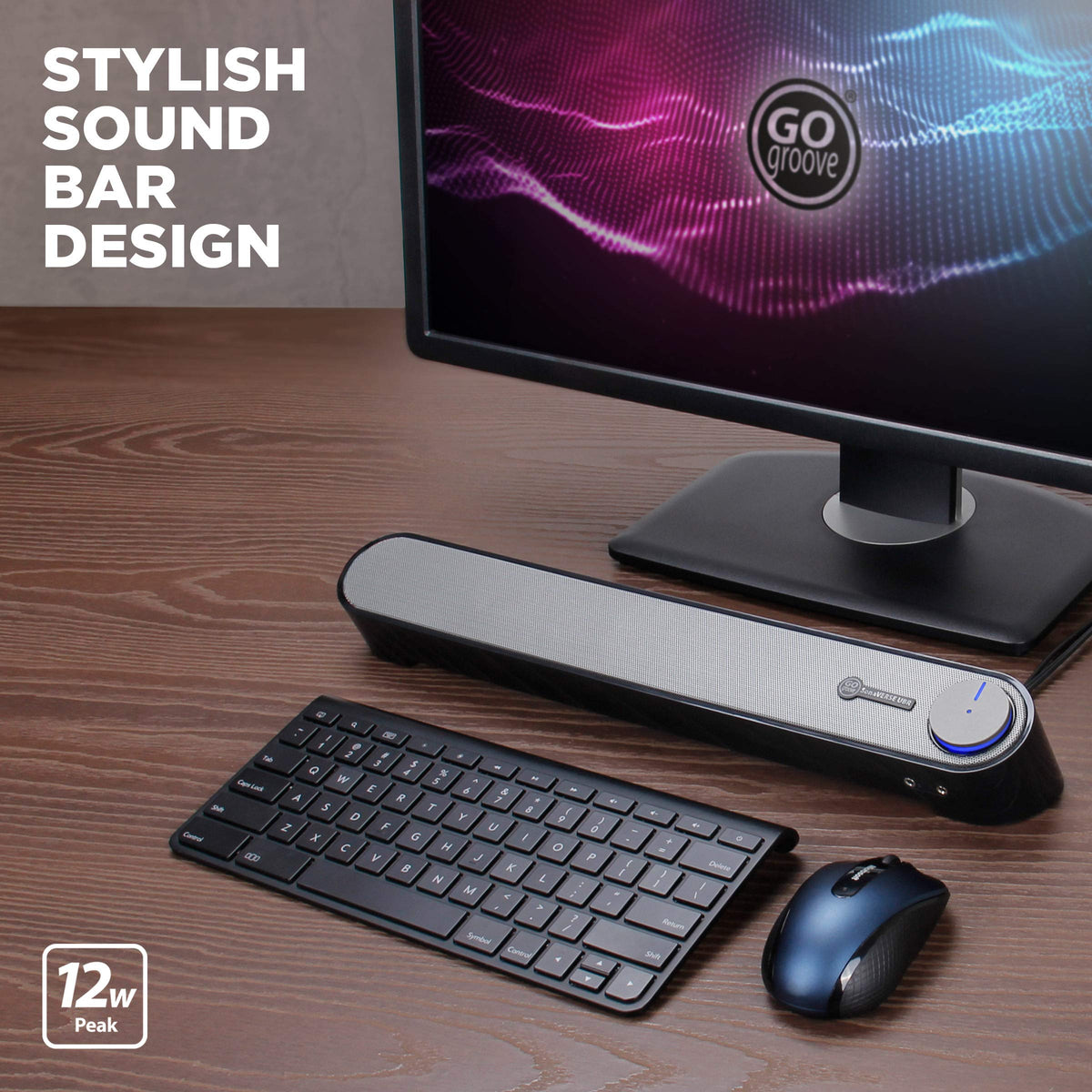 GOgroove Computer Speaker Mini Soundbar - USB Powered PC Sound Bar with Easy Setup Wired AUX, Stereo Audio, Microphone Port, Volume Control Knob