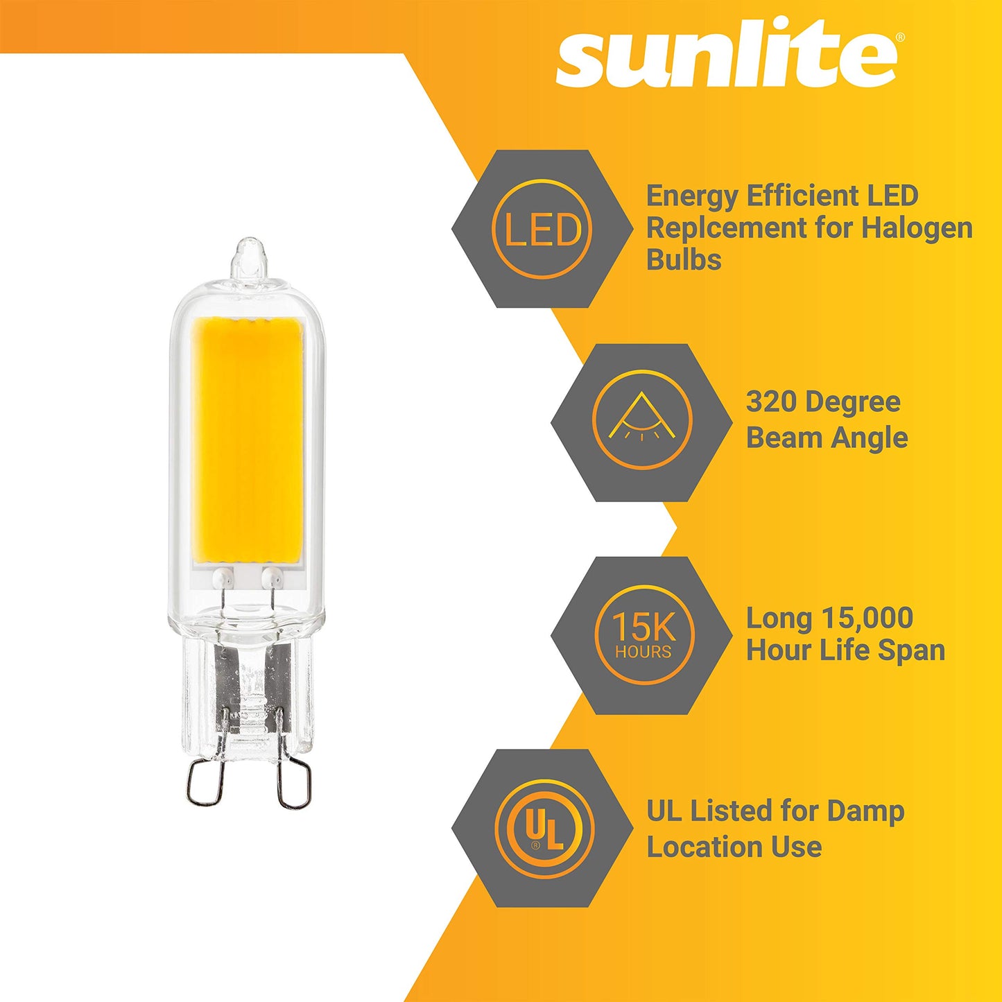 Sunlite 80819-SU LED G9 Light Bulb 4 Watts (60W Equivalent), 500 Lumens, Bi Pin Base, Non-Dimmable, UL Listed, 50k- Super White, 1 Pack