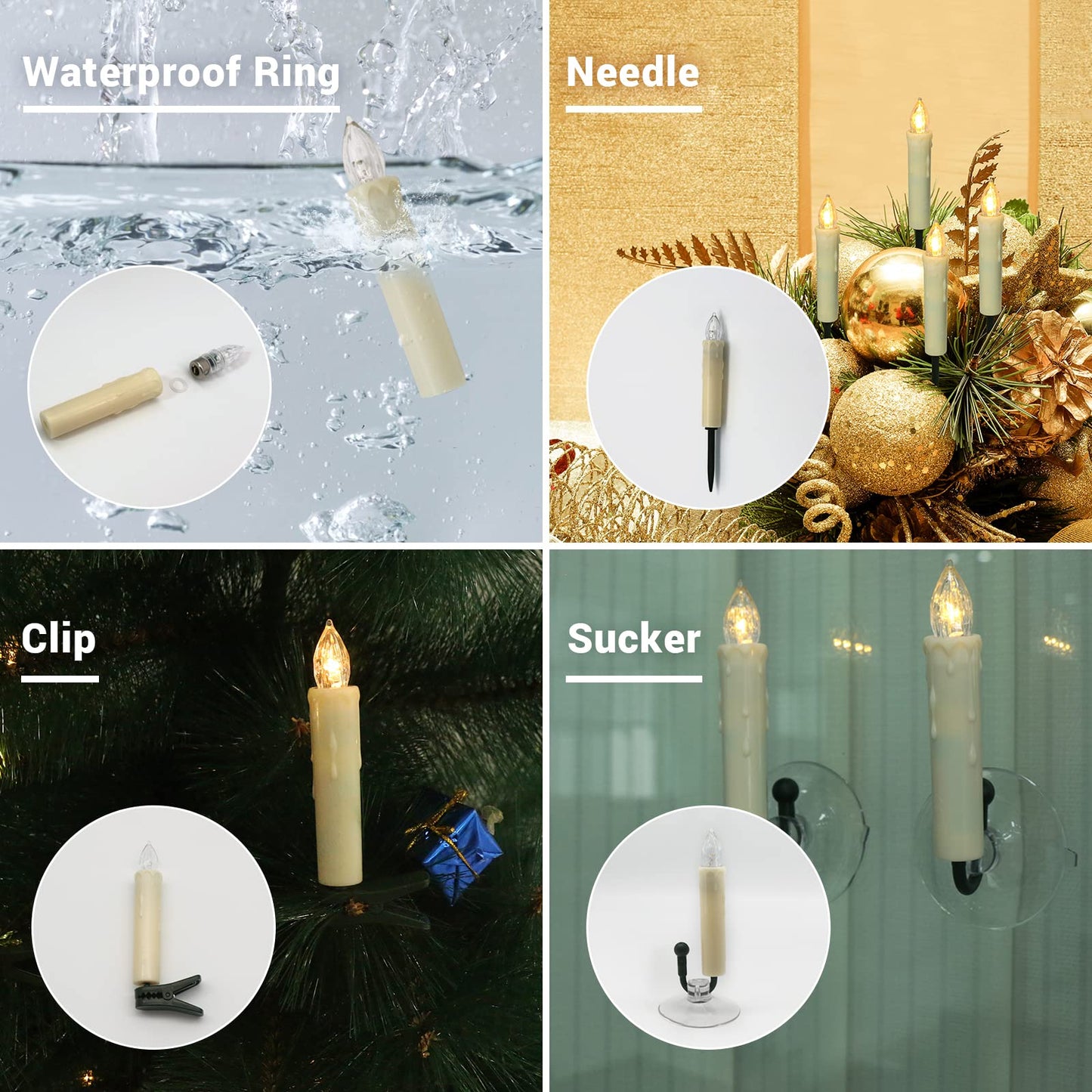 PChero Window Candles Battery Operated with Timer Remote, 20 Pcs Christmas Flameless Candles, Waterproof Flickering Taper Candles for Window