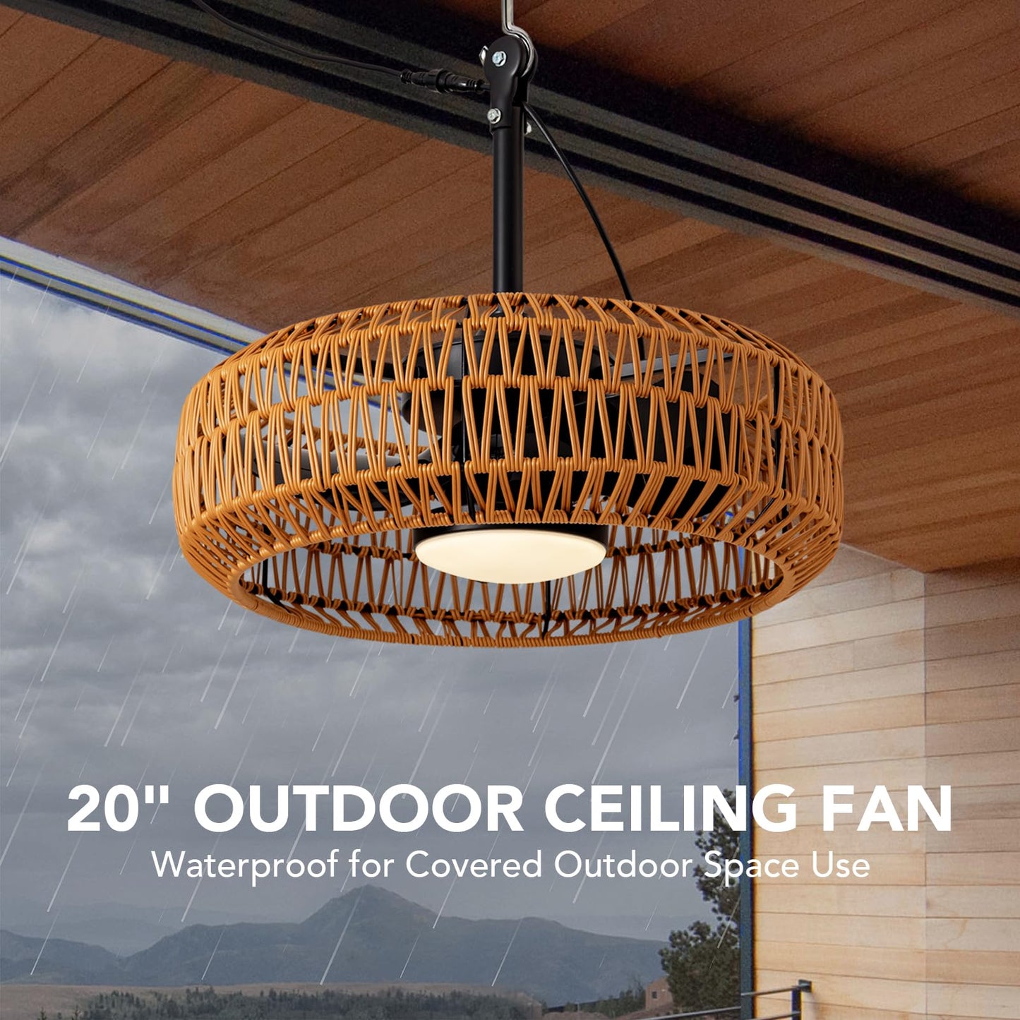 SPACORA 20" Outdoor Ceiling Fans with Lights for Patios, Waterproof Plug in Ceiling Fan with Remote, 3CCT Dimmable, Reversible, Gazebo Fan