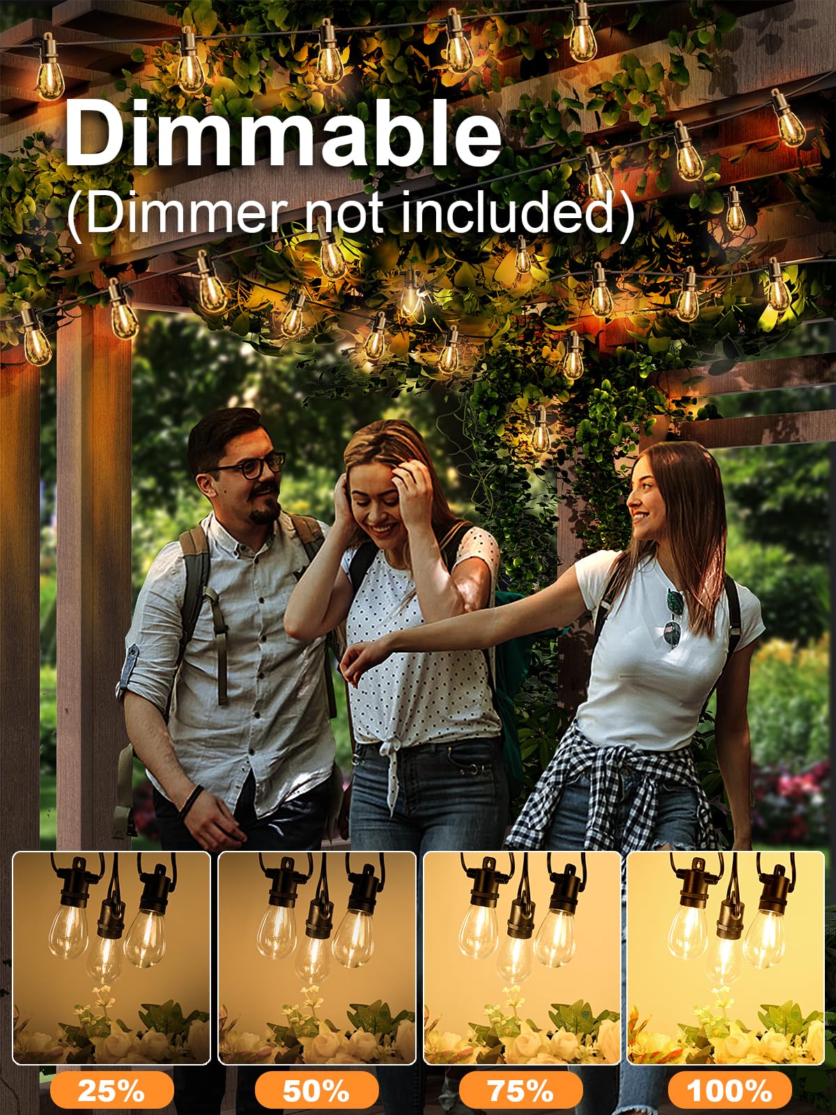 Svater Outdoor String Lights 100 FT, Patio for Outside with Shatterproof S14 Bulbs, Waterproof LED Hanging Light for Cafe Backyard Bistro Party, Warm
