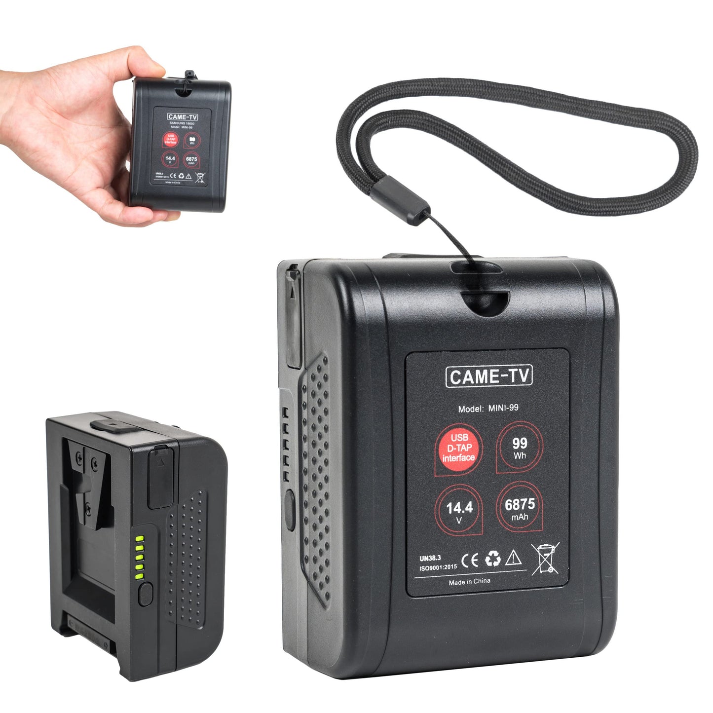 cametv 6875mAh Mini-99 V-Mount Battery 99Wh D-Tap 14.4V 15A and USB 5V 2.1A Compatible with BMPCC 4K / 6K, FX6, ZCAM-E2, A7s, Komodo Cameras