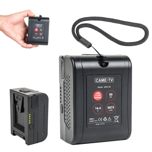 cametv 6875mAh Mini-99 V-Mount Battery 99Wh D-Tap 14.4V 15A and USB 5V 2.1A Compatible with BMPCC 4K / 6K, FX6, ZCAM-E2, A7s, Komodo Cameras