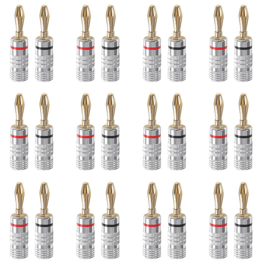 JUZITAO 12Pairs/24pcs Banana Plugs Audio Jack Connector 24K Gold Dual Screw Lock Banana Speaker Plug Connectors for Speaker Wire, Wall Plate, Home