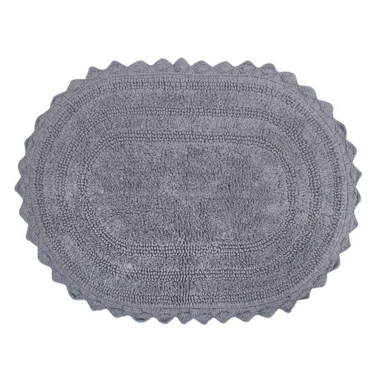 DII Crochet Collection Reversible Bath Mat, Small Oval, 17x24, Gray