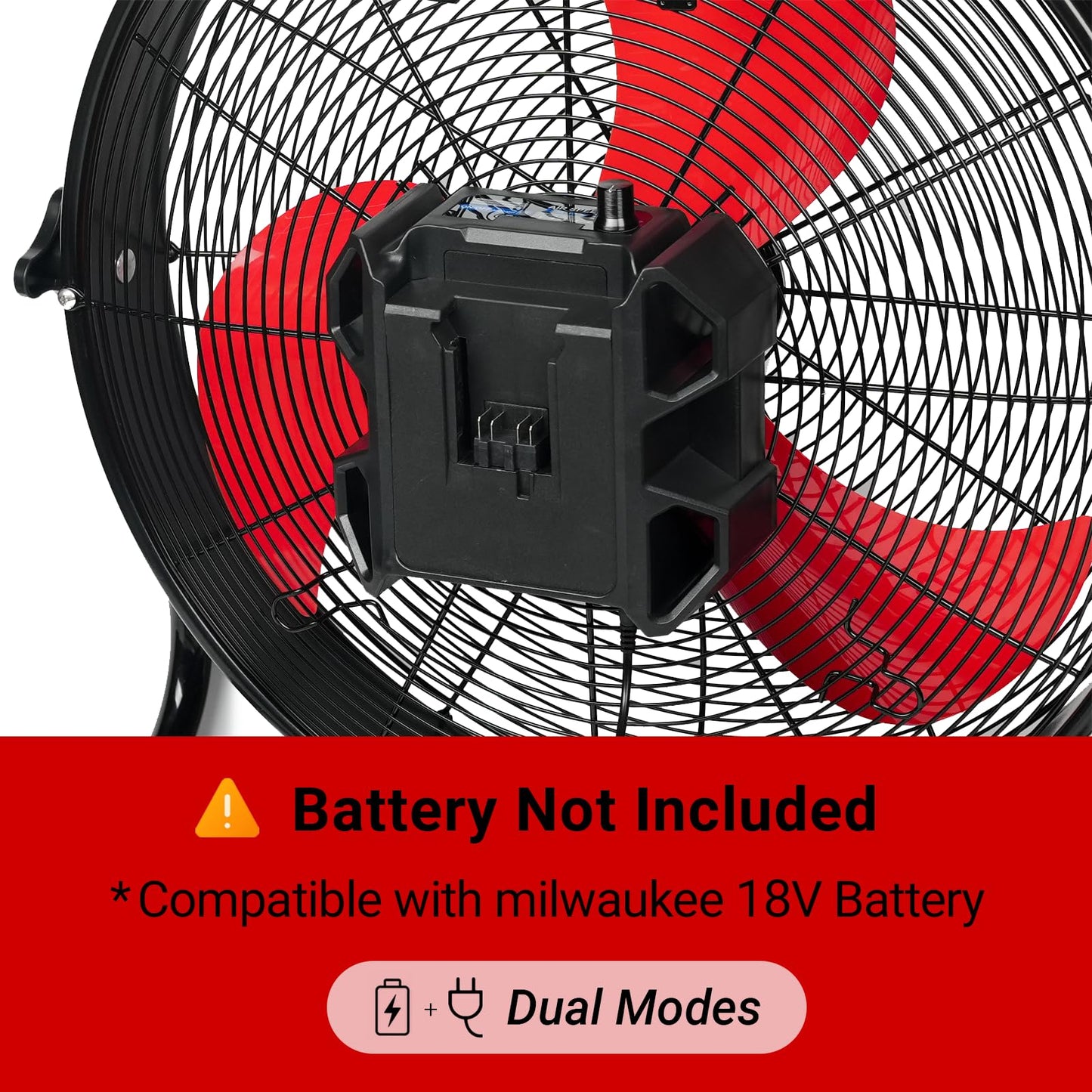 18" High Velocity Cordless Floor Fan Compatible with Milwaukee 18V Battery