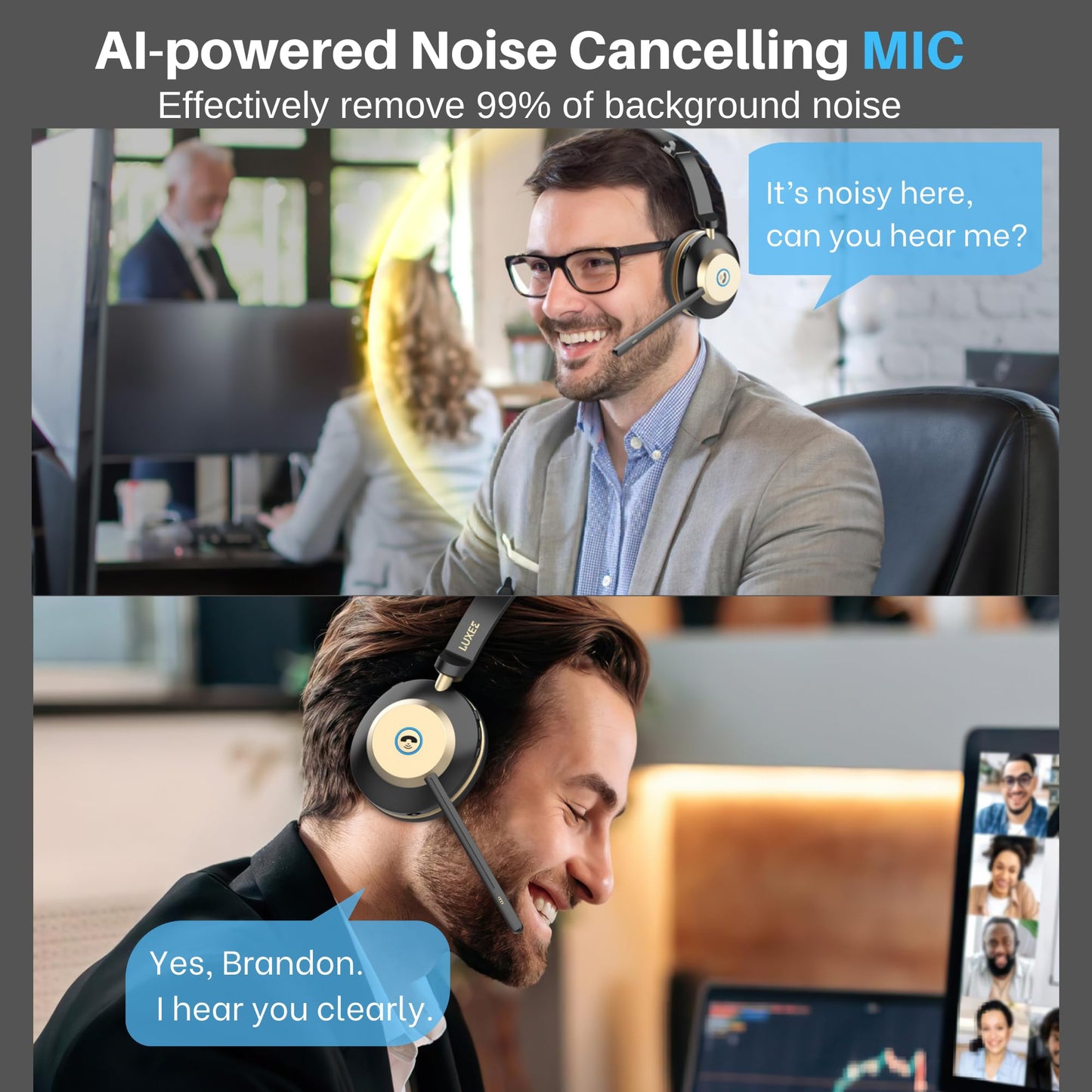 LUXEE Bluetooth Headset, Wireless Headphones with Microphone for Work, Noise Cancelling Clear Call for Meeting for Windows, Perfect for Call