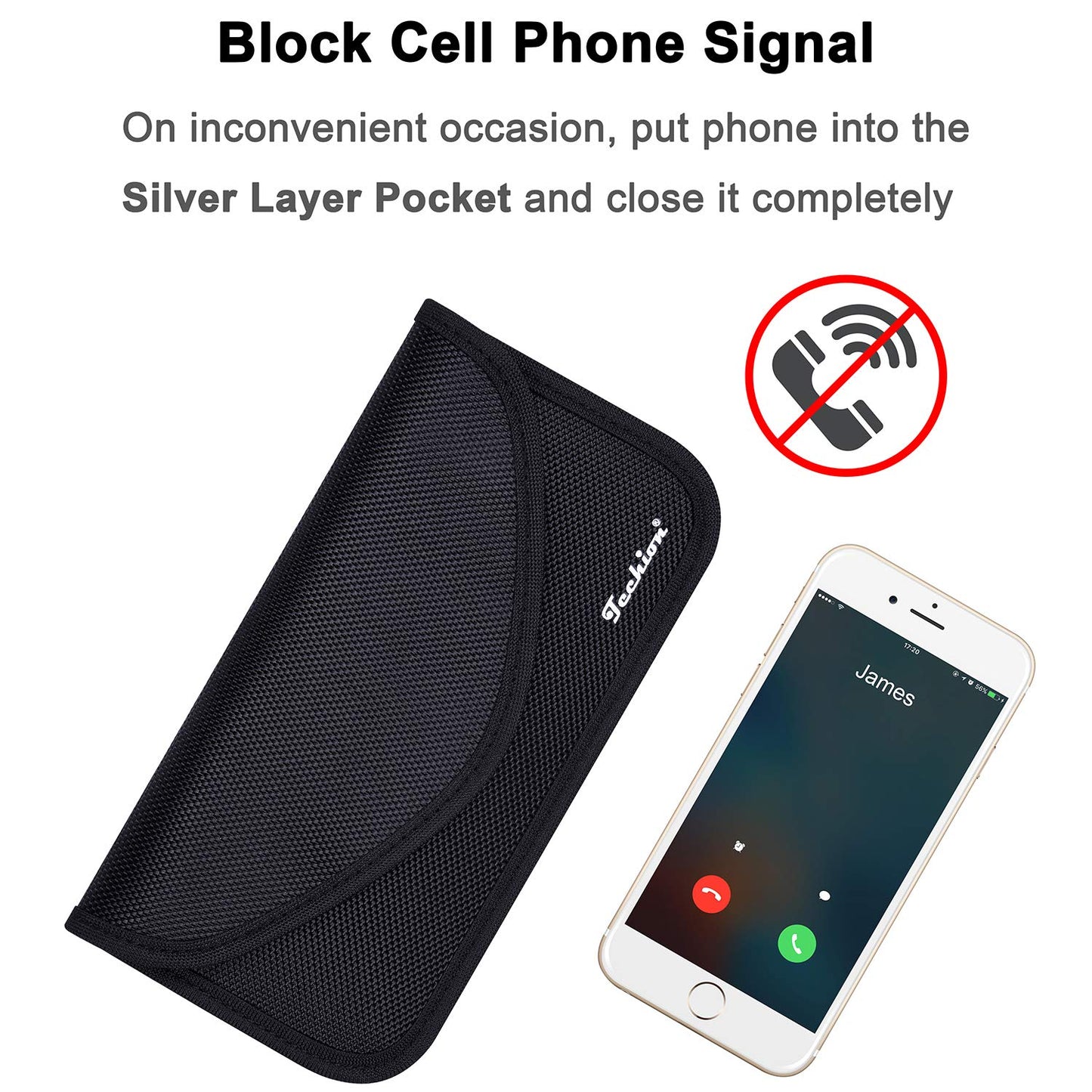 Techion Signal Blocking Bag, RFID Faraday Bag Shield Pouch Wallet Case for Cell Phone and Car Key FOB, Privacy Protection, Anti-Hacking - Black