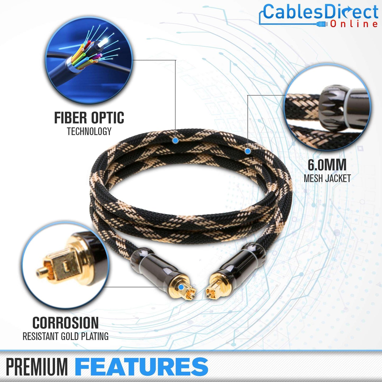 Cables Direct Online 6FT Premium Toslink Optical Audio Cable High Fidelity Digital Fiber Optic Cord for Home Theater, Sound Bar, Gaming Consoles