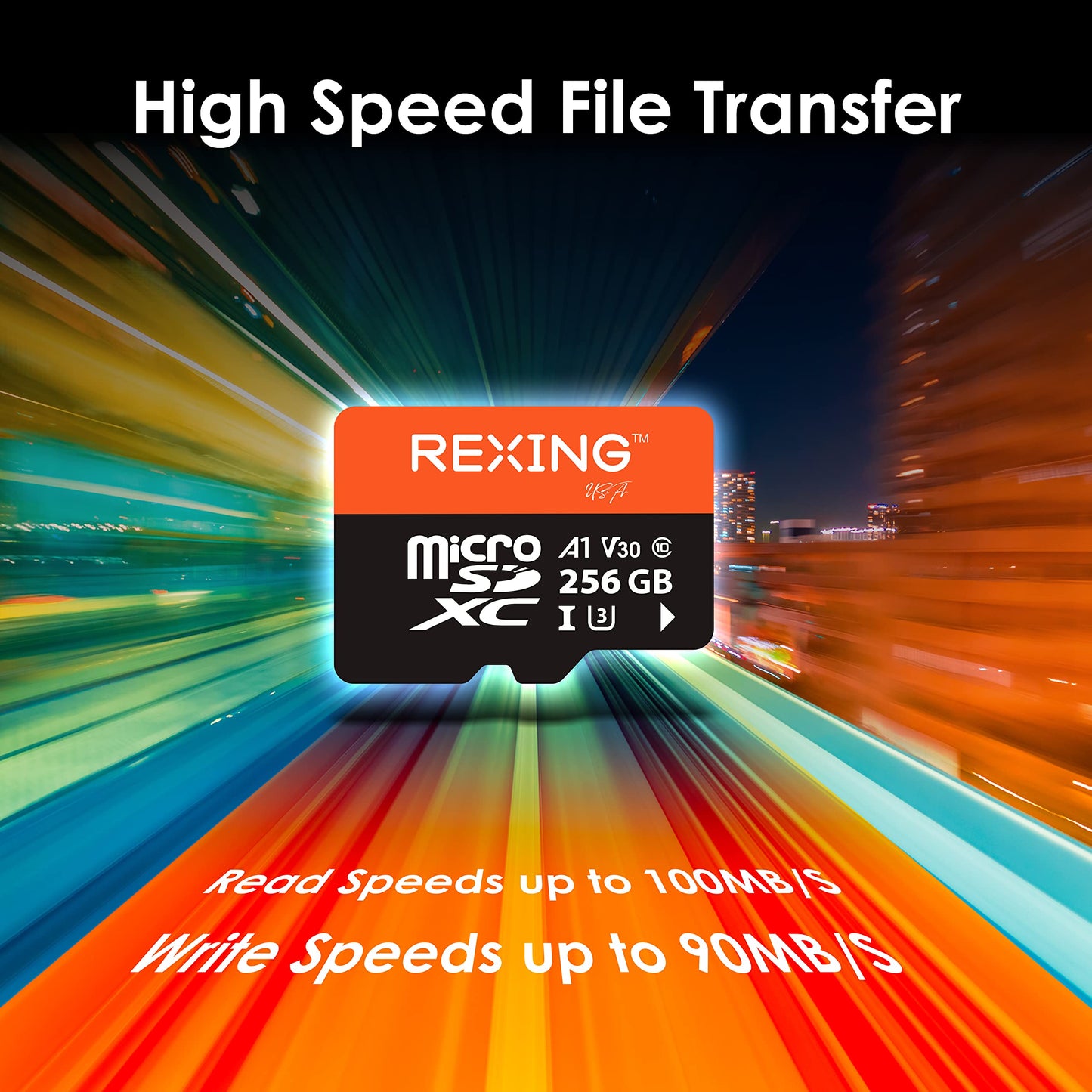 RexingUSA 256GB microSDXC UHS-3 4K Full HD Video High Speed Transfer Monitoring SD Card with Adapter for Dash Cams, Surveillance System, Security