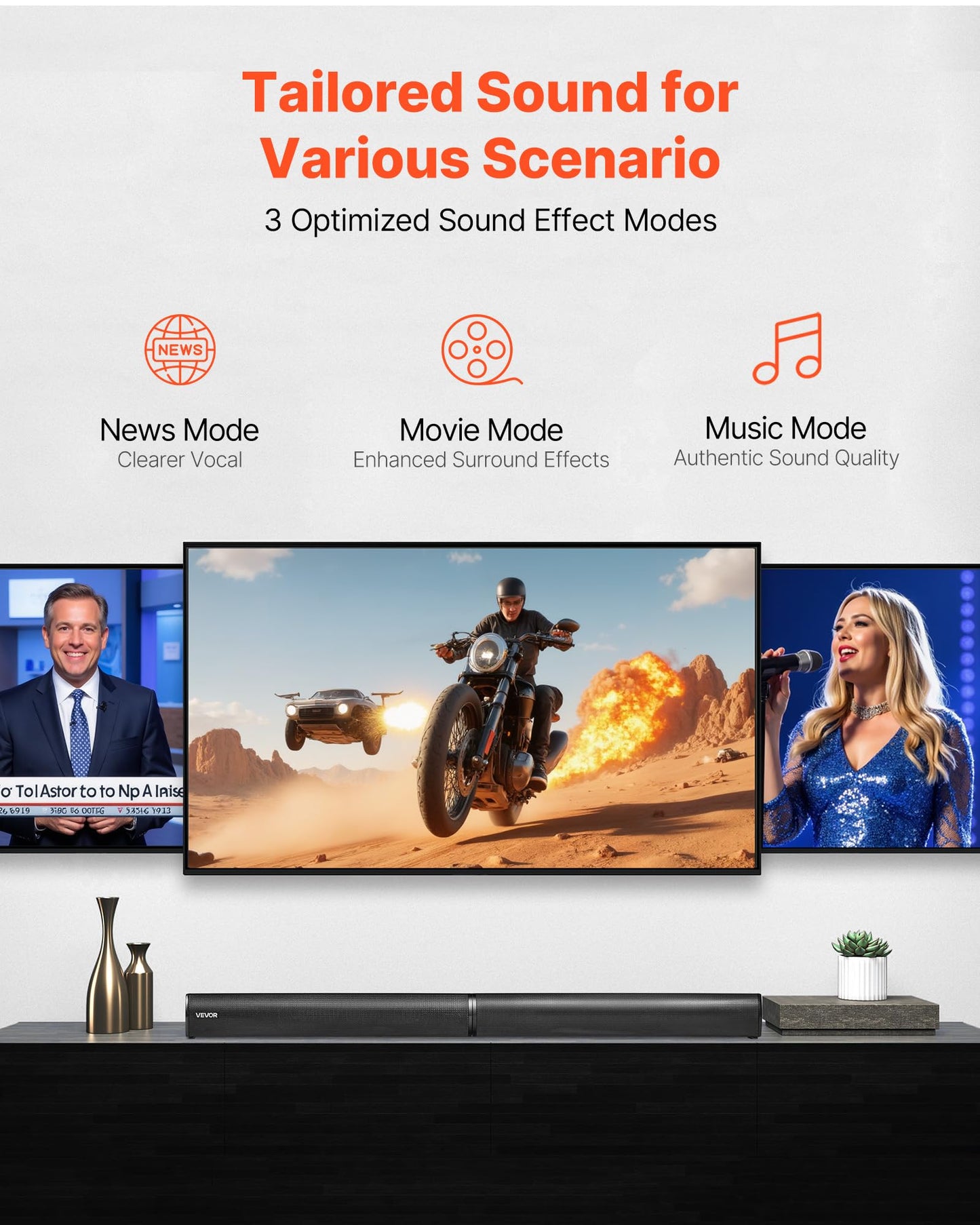 VEVOR Sound Bar for Smart TV, 2.0 Channel, 32-Inch 2 in 1 Detachable Soundbar TV Speakers, with Bluetooth HDMI AUX USB Connection, Remote Control, 80W