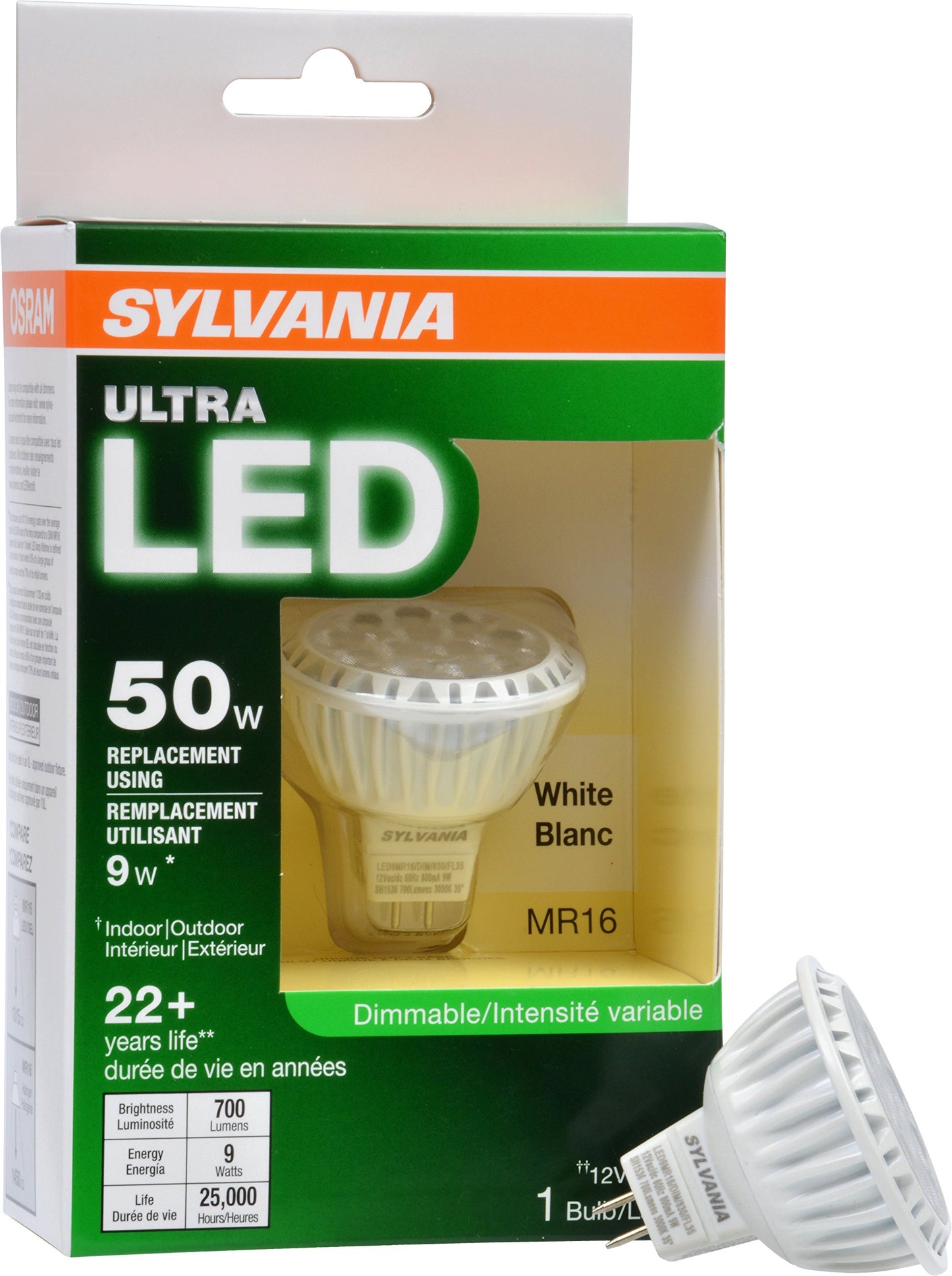LEDVANCE Ultra LED Light Bulb dimmable 9W Replacing 50W Halogen MR16 12V / G4 Bi-Pin Base / 3000K - Warm White