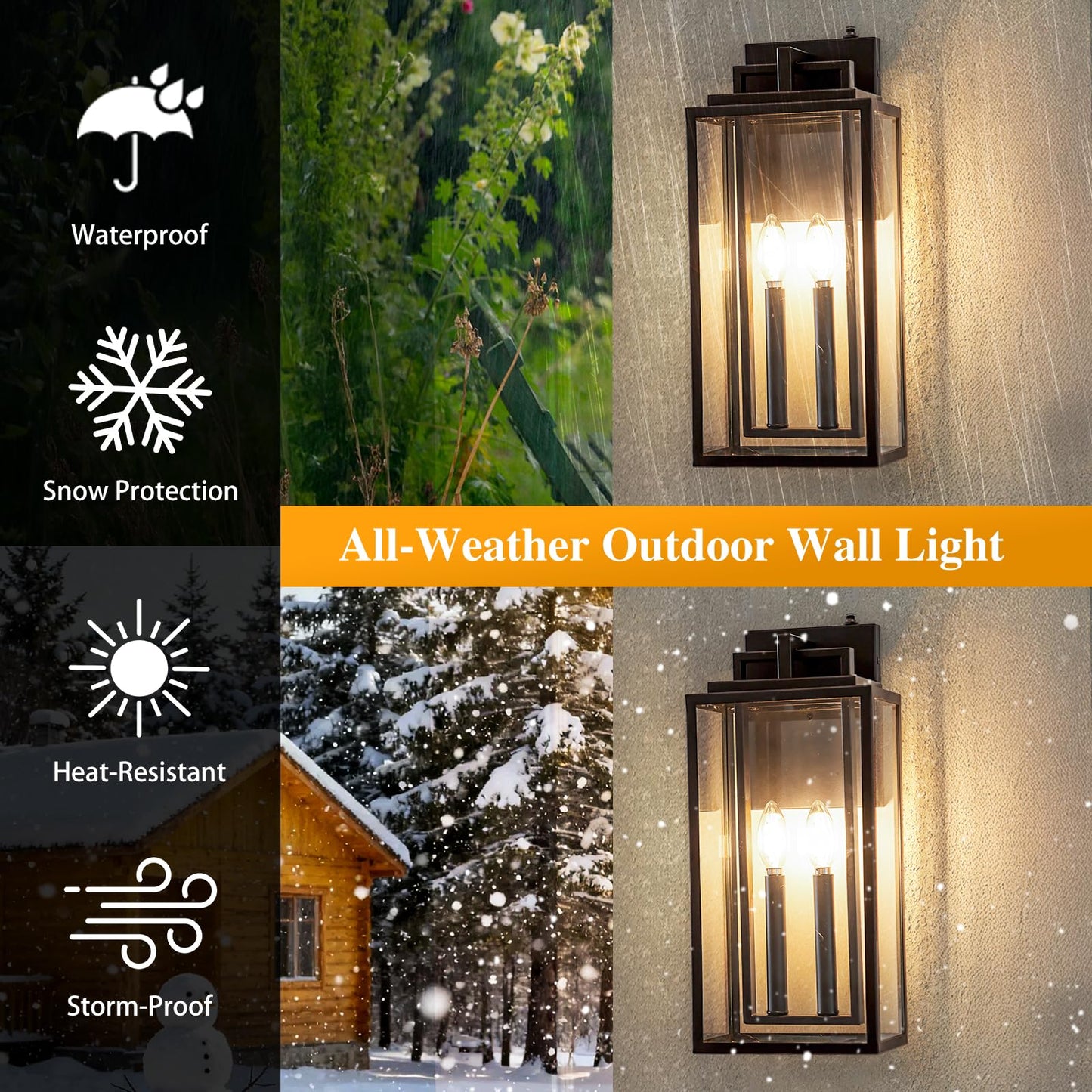 SAYTOP Dusk to Dawn Outdoor Wall Sconce Waterproof Wall Lantern 2-Lights, 20" Large Outside Modern Wall Mount Light, Exterior Matte Black Porch Light