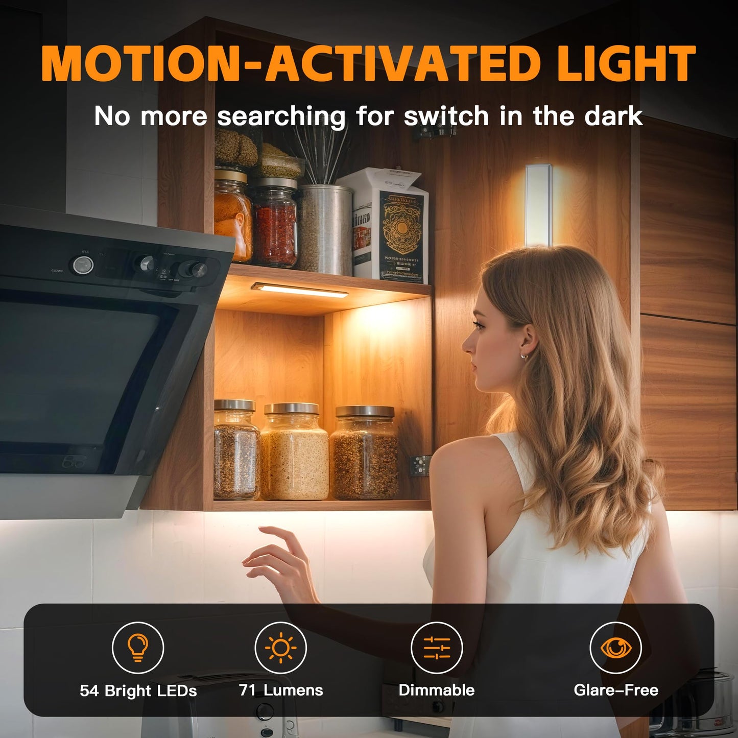 7.9inch Under Cabinet Lighting1400mAh with Motion Sensor,34LED 3Color Temperature,Closet Lights Motion Sensored, USB-C Charging,Durable