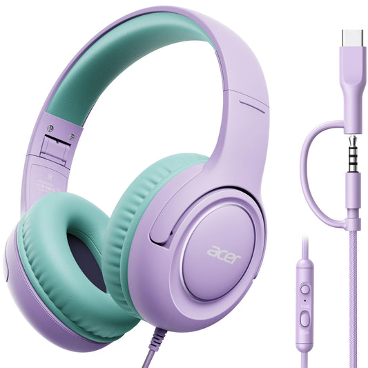 Acer Kids Headphones for School, USB-C-3.5mm Dongle, w/Mic HK03