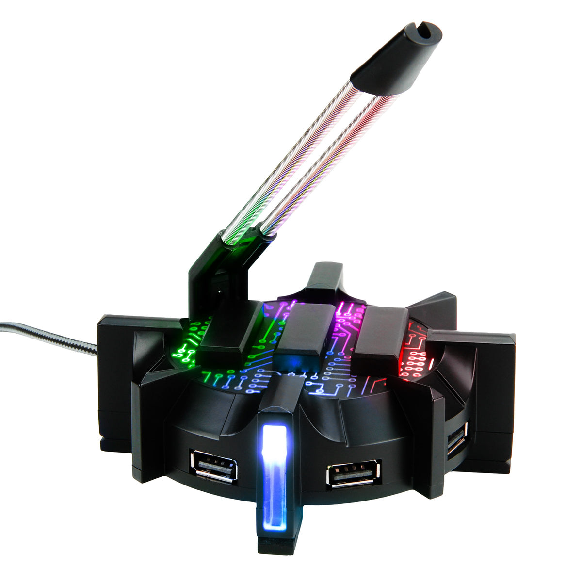 Enhance Pro Gaming Mouse Bungee Cable Holder 4 Port USB Hub with 7 LED Color Modes, Cable Management Support, Improved Accuracy and Weighted Design