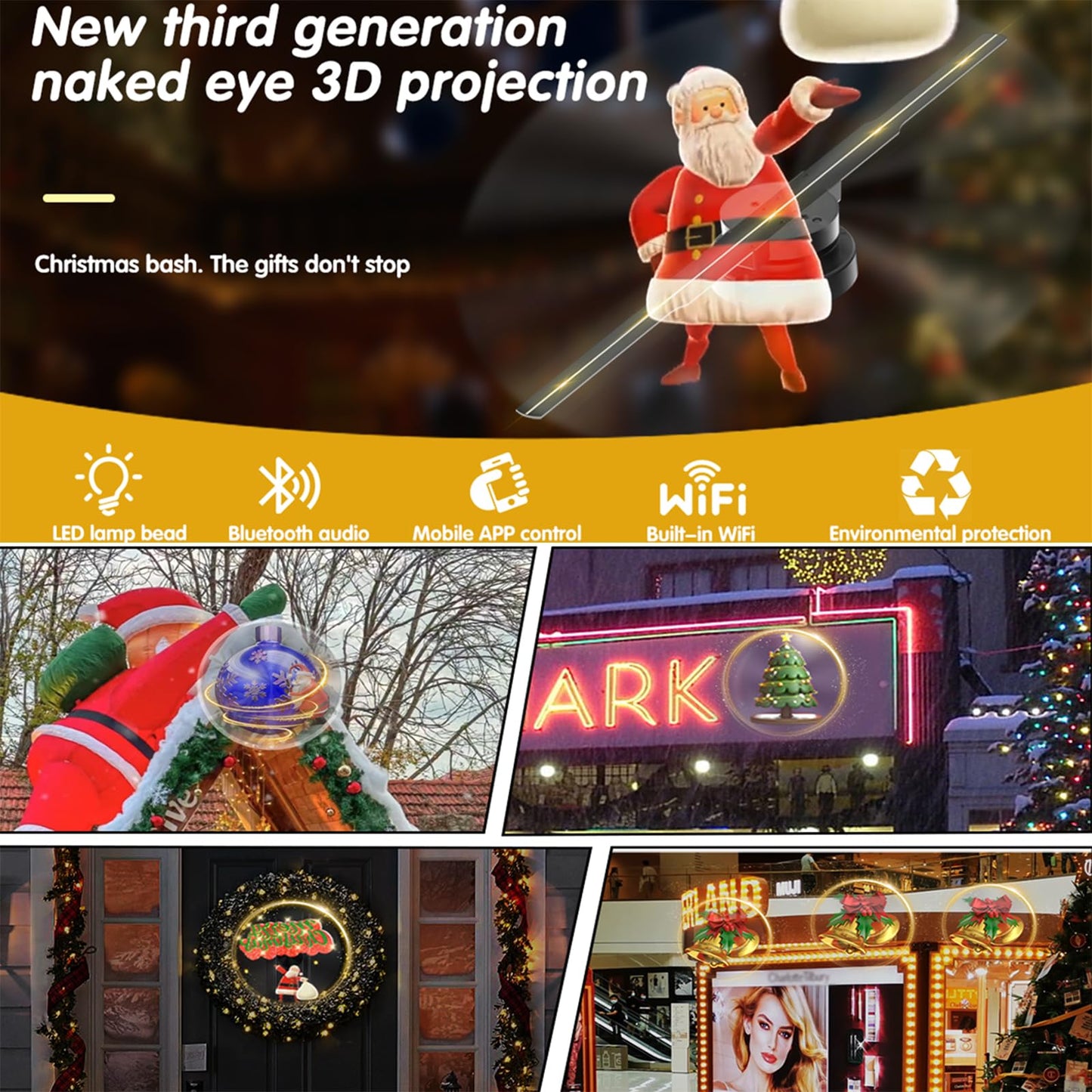 2025 New 3D Hologram Led Fan, 3D Animated Holographic Projector Advertising Display, 16.5in Projection Fan Spinner with Remote and Bluetooth,