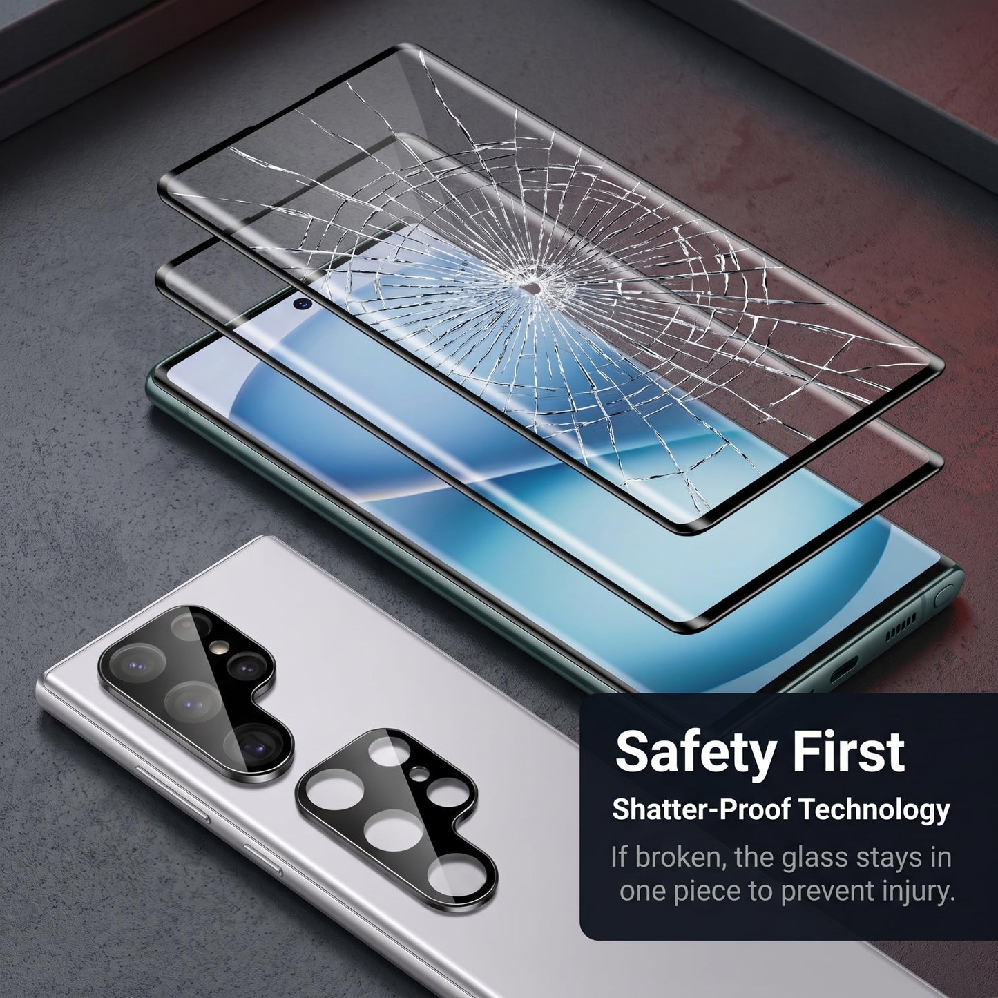 2 Pack Galaxy S23 Ultra Screen Protector, HD Clear Tempered Glass,2 Pack Camera Lens Protector, Fingerprint Unlock,3D Curved Full Coverage,Scratch