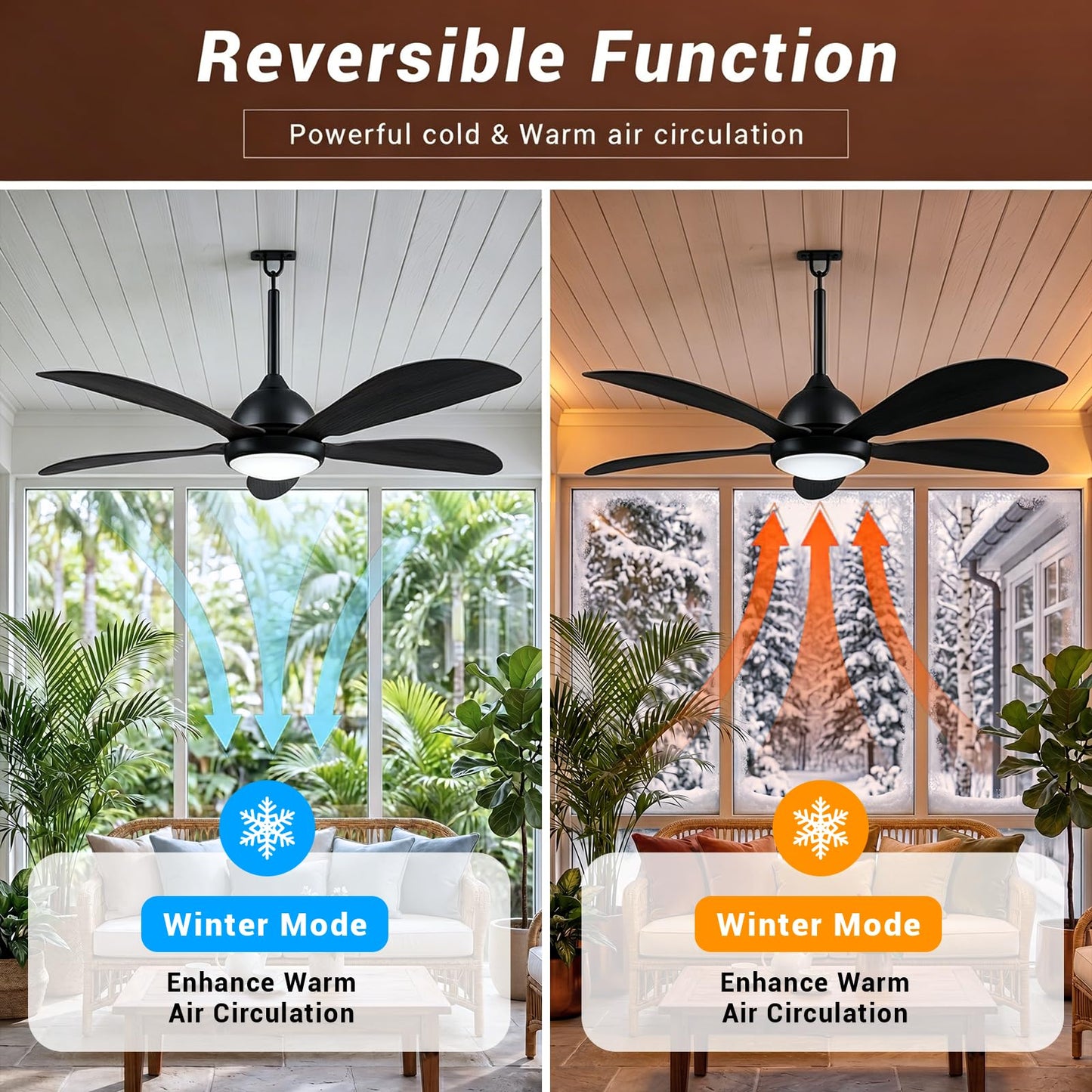 TCL 46 Inch Plug in Outdoor Ceiling Fan with Light and Remote, Black