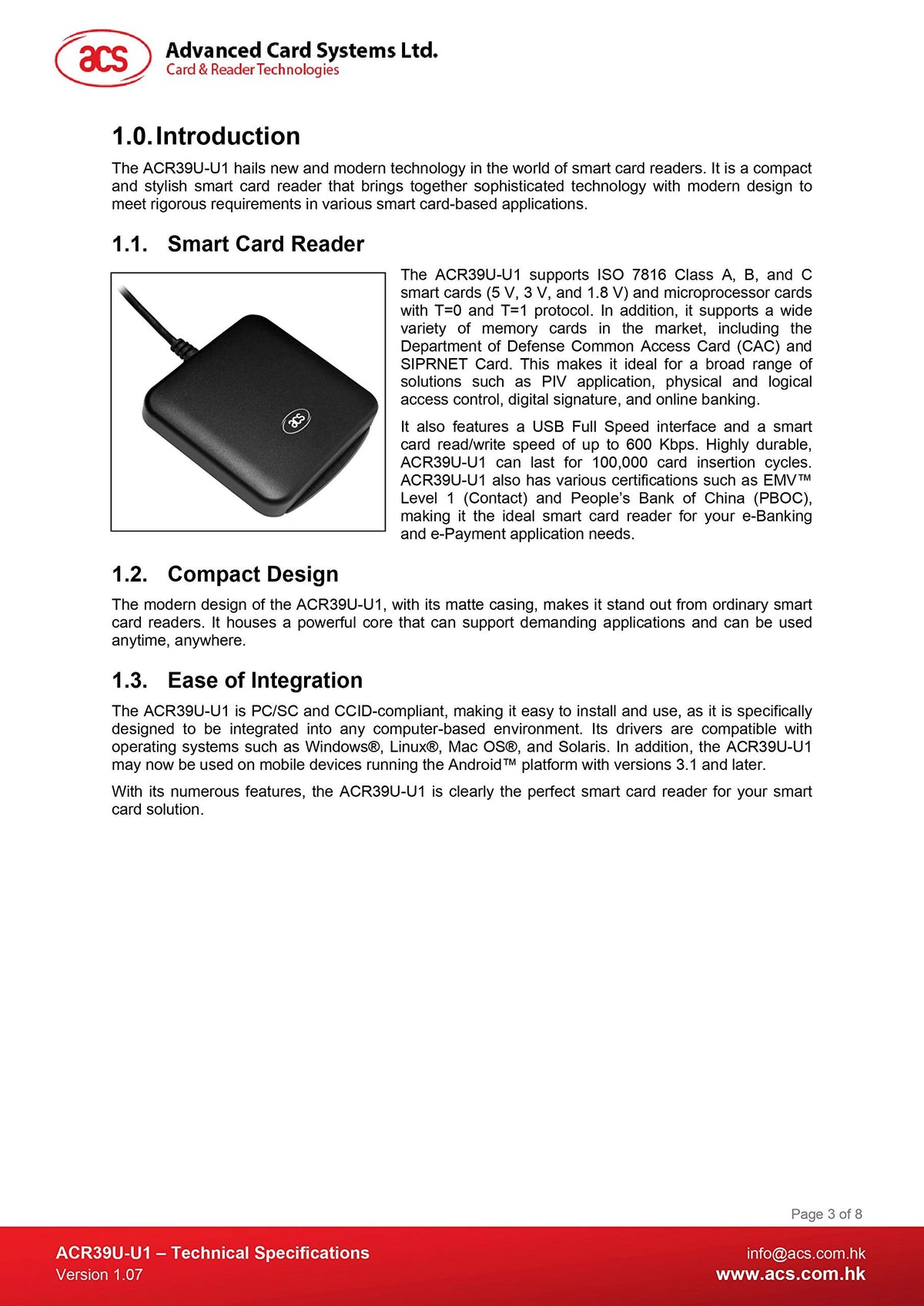 ACS ACR39U USB-A Smart Card Reader