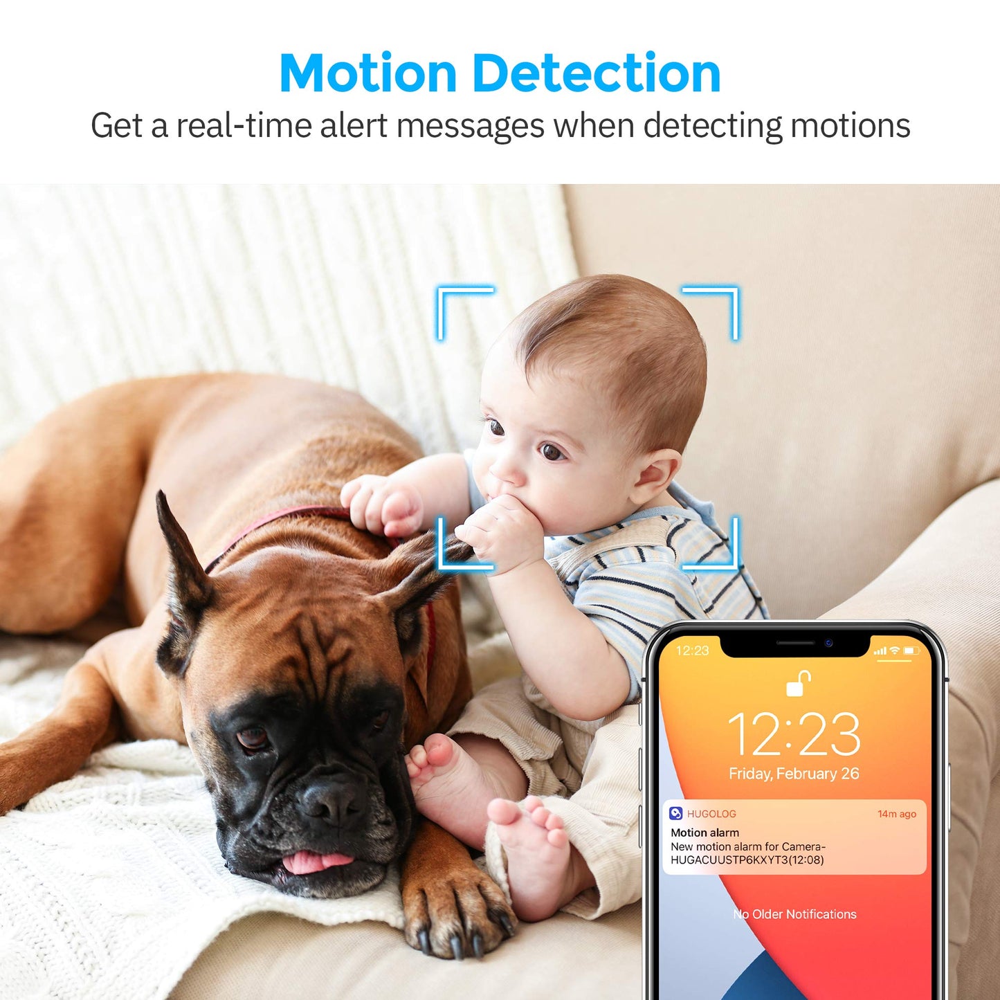 Hugolog Security Cameras for Home Security, WiFi Camera 1080P, Indoor Cameras with Motion Detection, Compatible with Alexa,2-Way Audio, USA Cloud