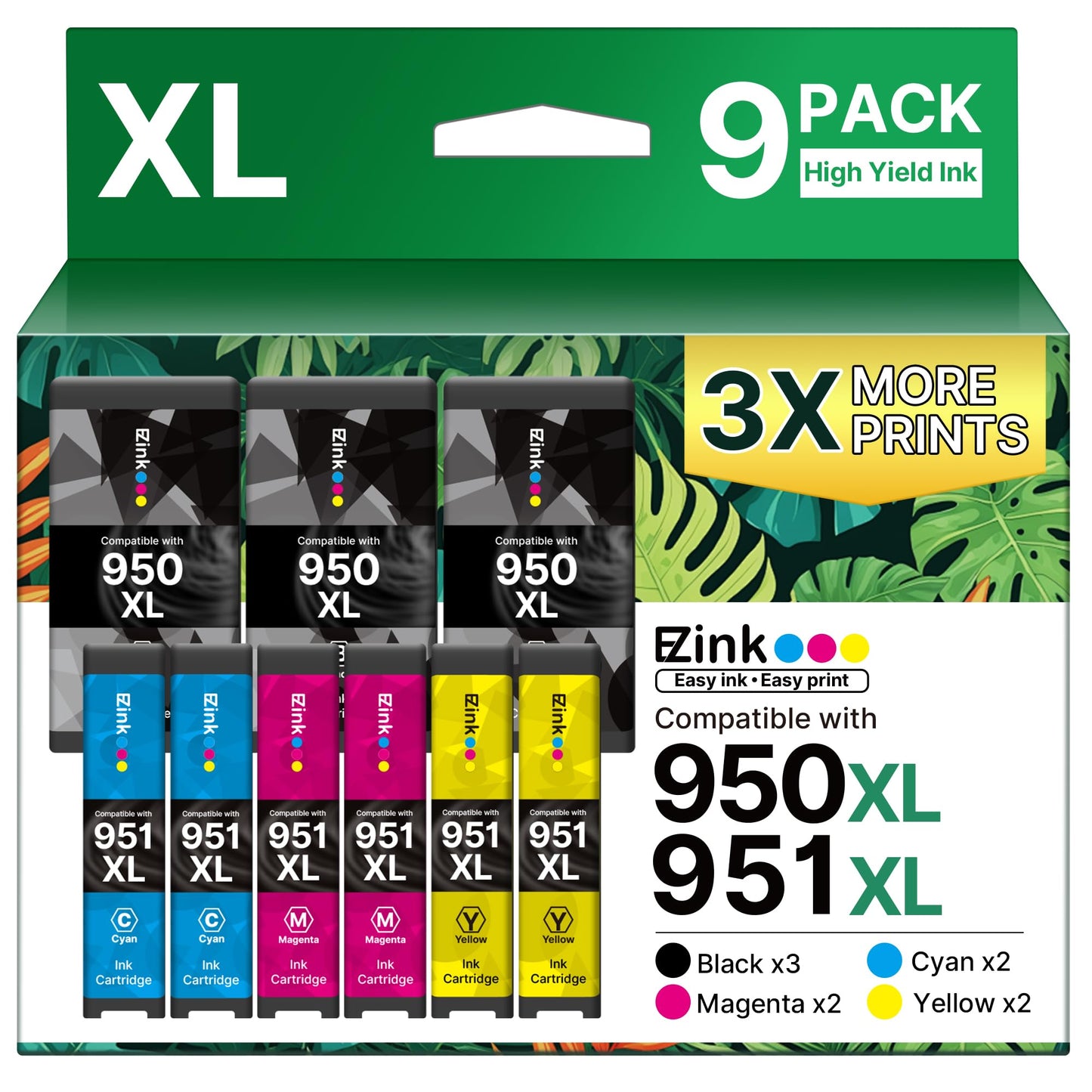 950XL 951XL Ink Cartridge for HP Pro 8600 251dw Printer (9 Pack, 3B2C2M2Y)