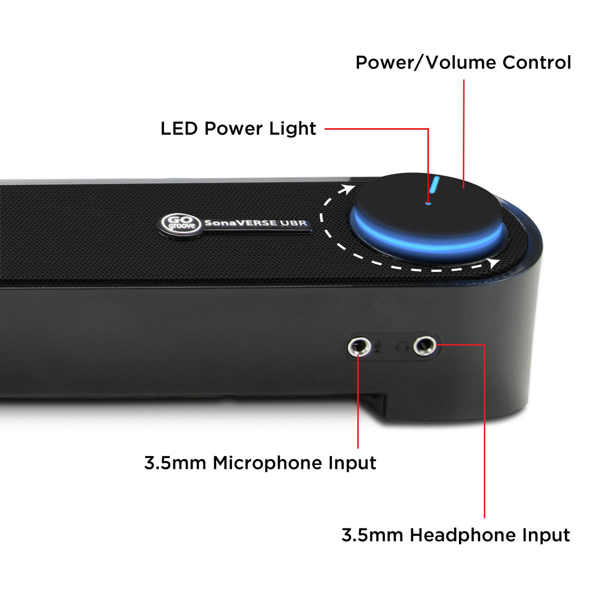 GOgroove Computer Speaker Mini Soundbar - USB Powered PC Sound Bar with Easy Setup Wired AUX, Stereo Audio, Microphone Port, Volume Control Knob