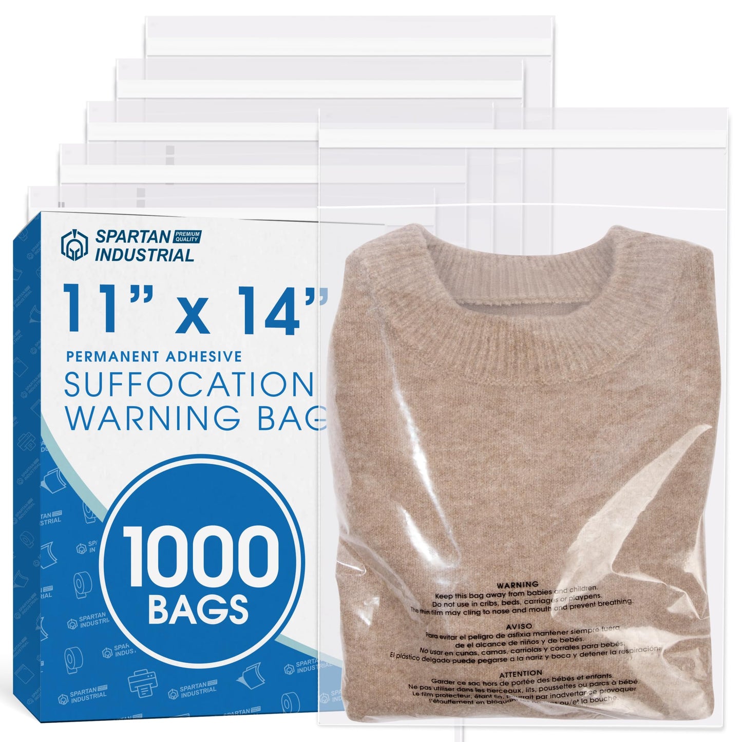 11" X 14" (1000 Count) Self Seal Clear Poly Bags with Suffocation Warning