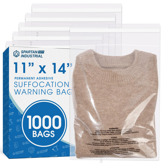 11" X 14" (1000 Count) Self Seal Clear Poly Bags with Suffocation Warning